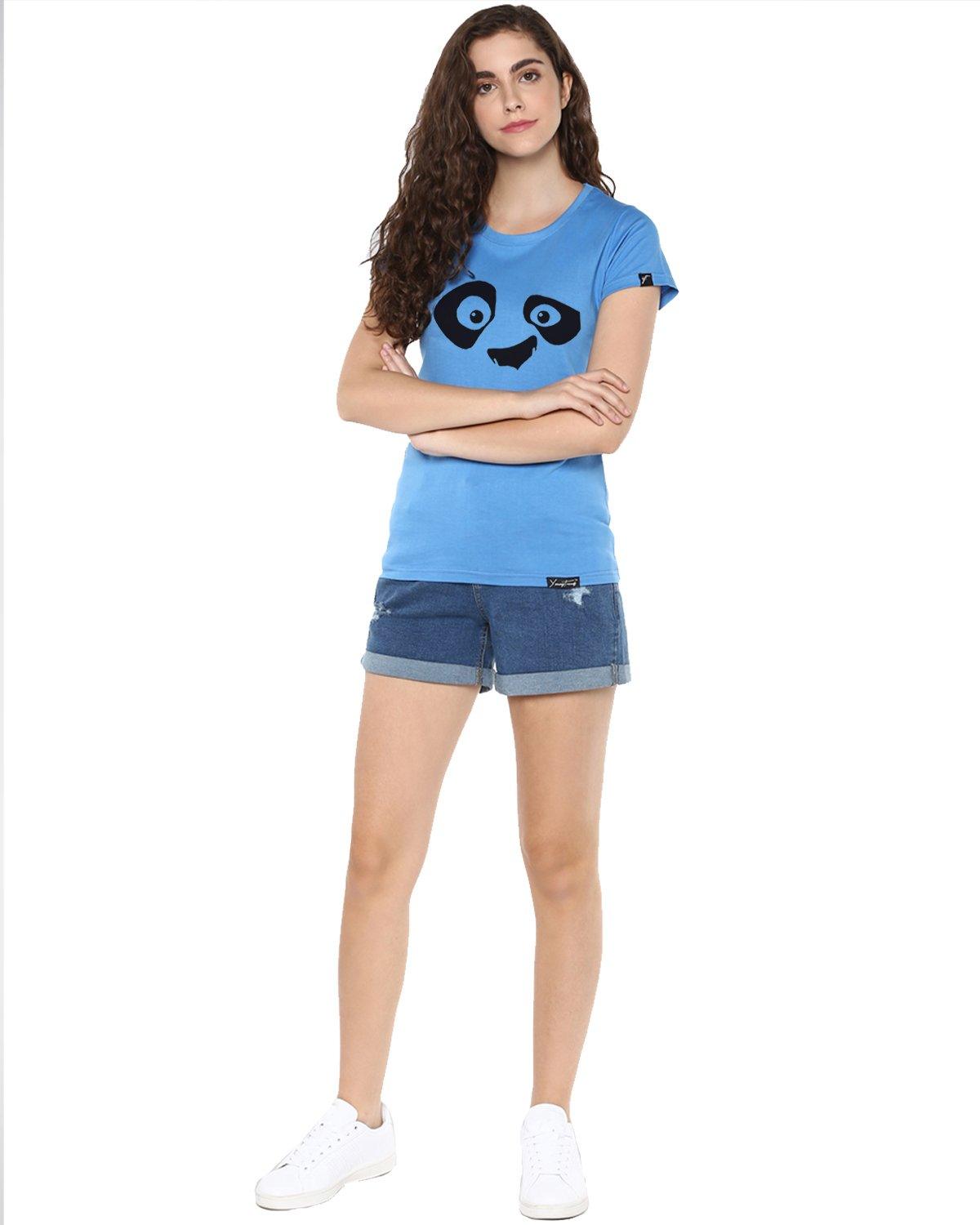 Womens Half Sleeve Pandaeyes Printed Blue Color Tshirts - Young Trendz