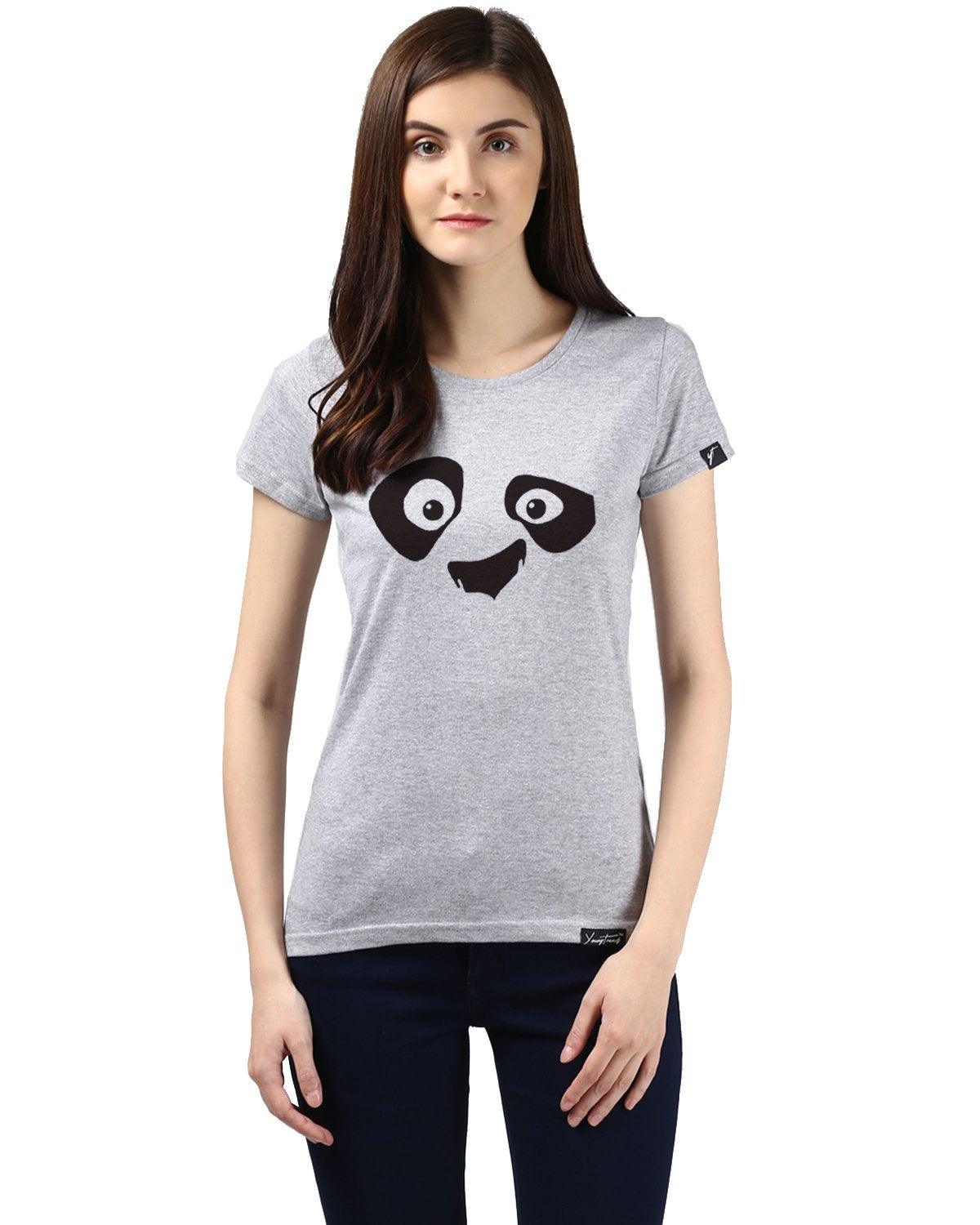 Womens Half Sleeve Pandaeyes Printed Grey Color Tshirts - Young Trendz