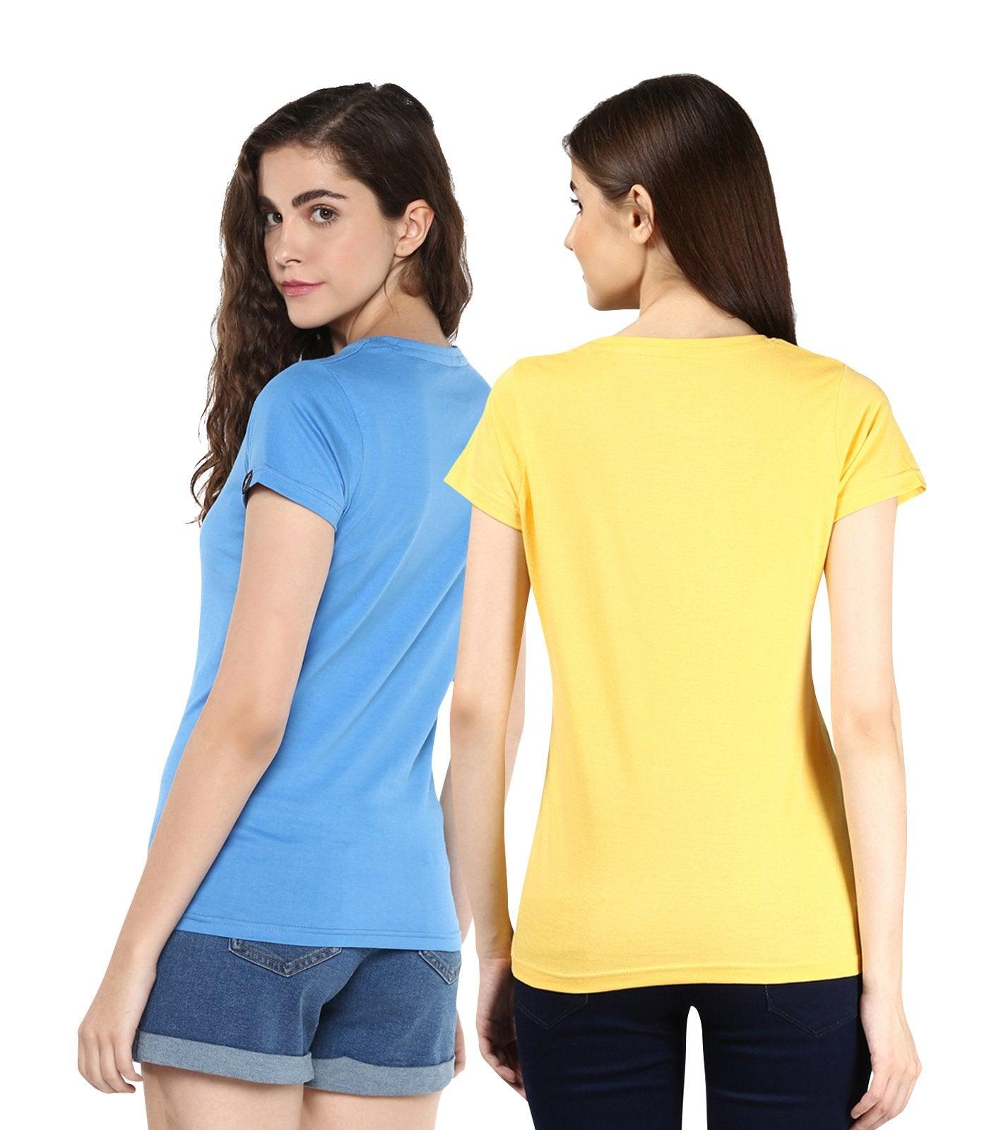 Young Trendz Womens Combo Half Sleeve Pandaeyes Printed Skyblue Color and Itis Printed Yellow Color Tshirts - Young Trendz