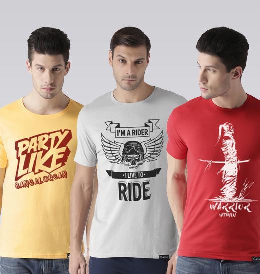 Young Trendz Mens Combo Partyb Yellow Color Rider Steel Grey Color and Warrior Red Color Half Sleeve Printed T-Shirts - Young Trendz
