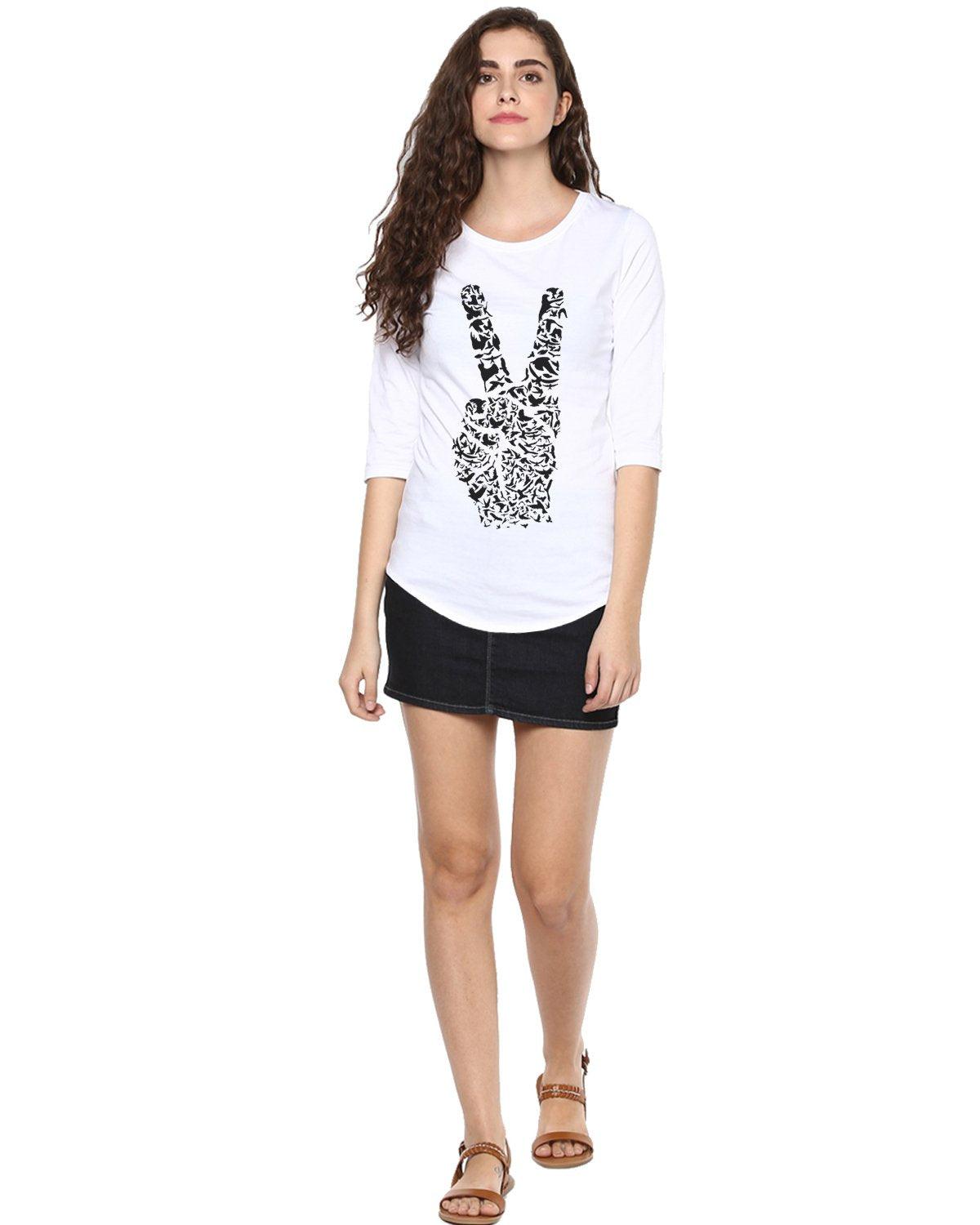 Womens 34U Peace Printed White Color Tshirts - Young Trendz