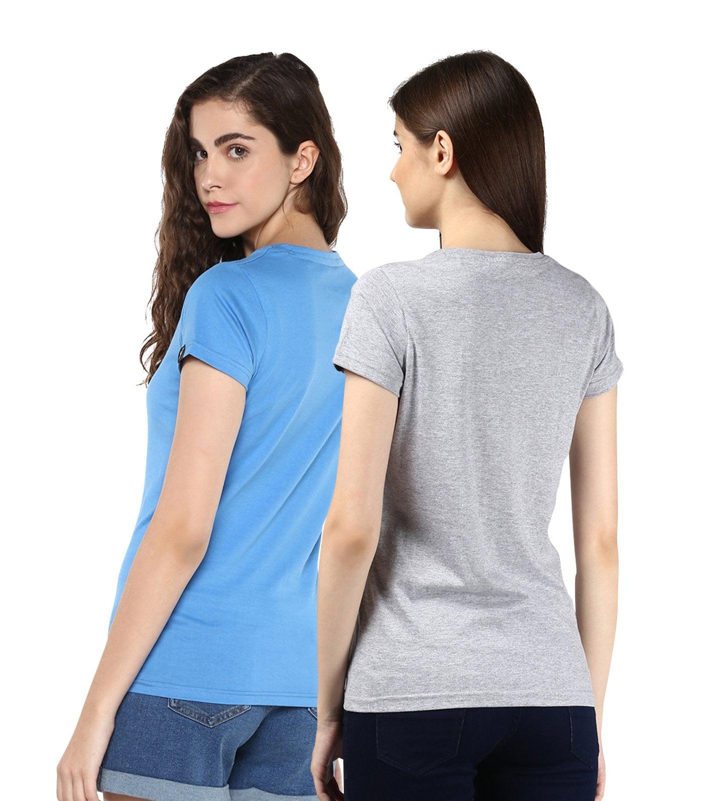 Young Trendz Womens Combo Half Sleeve Peace Printed Skyblue Color and Complicated Printed Grey Color Tshirts - Young Trendz
