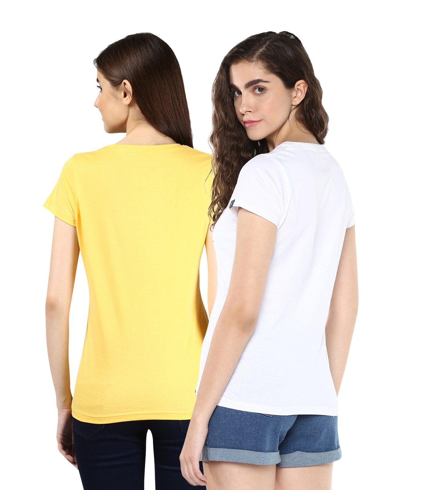 Young Trendz Womens Combo Half Sleeve Peace Printed Yellow Color and Frechfry Printed White Color Tshirts - Young Trendz