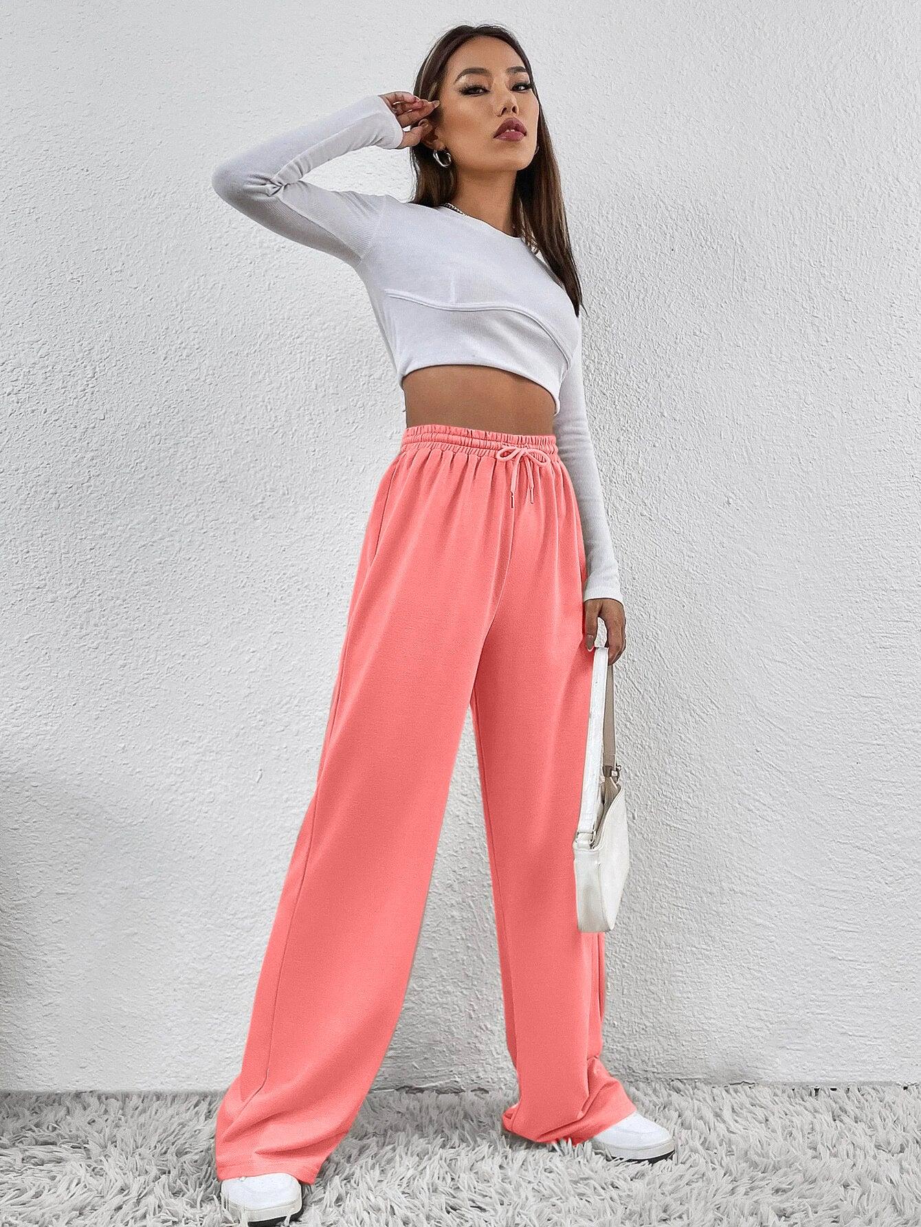 Womens Solid Loose Track Pants (Baby Pink) - Young Trendz