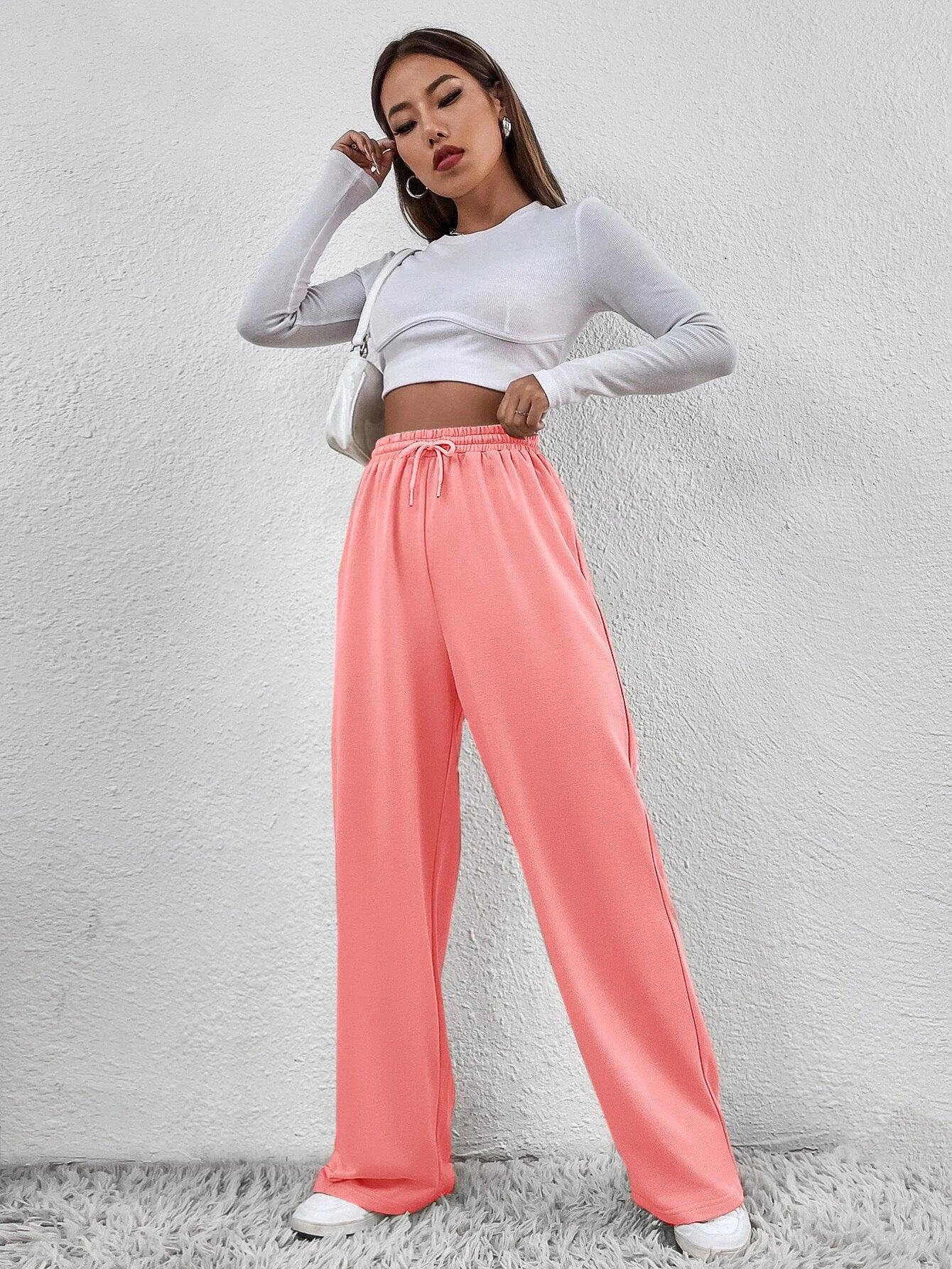 Womens Solid Loose Track Pants (Baby Pink) - Young Trendz