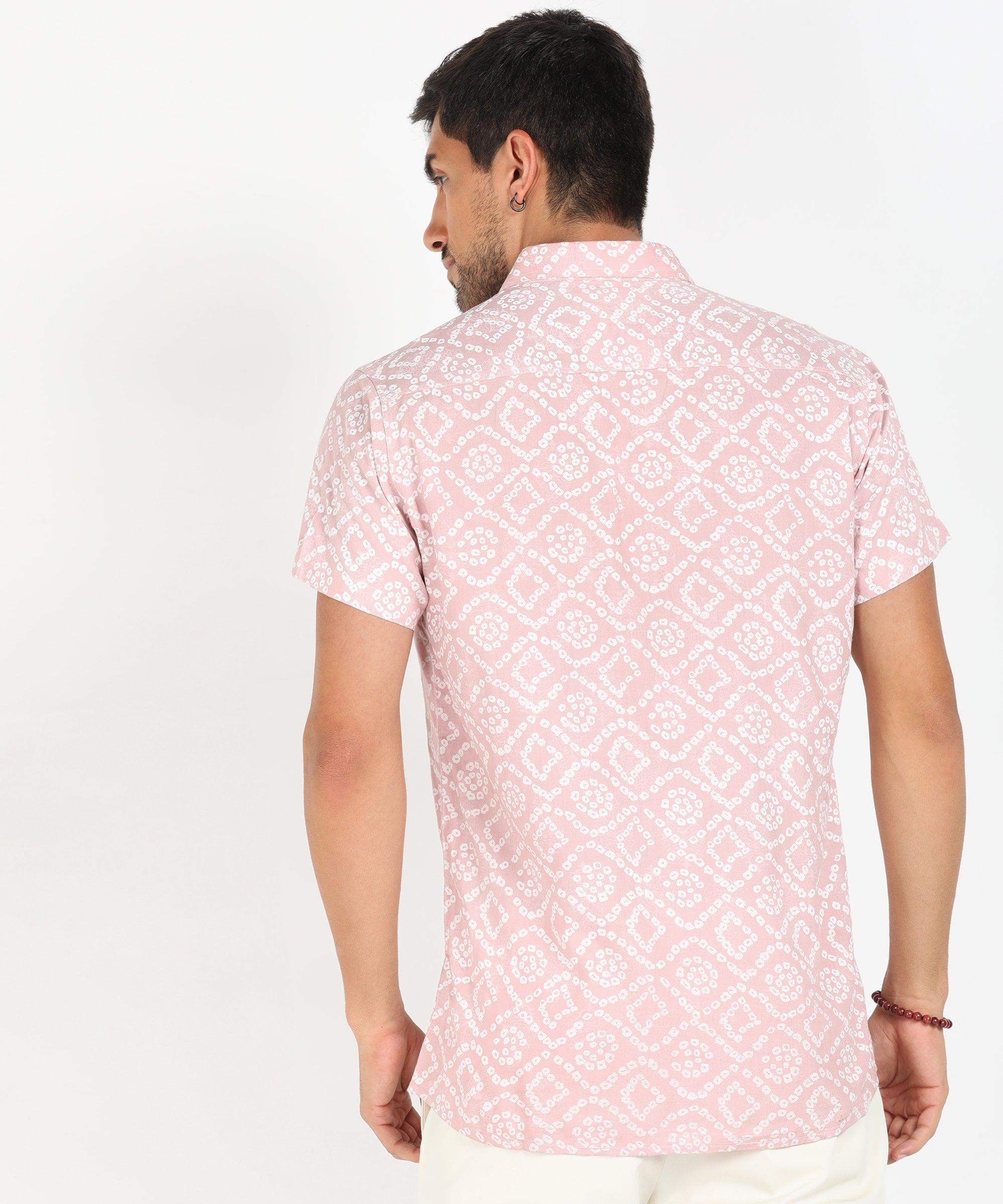 Mens Half Sleeve Casual Printed Shirt (Festive Pink) - Young Trendz