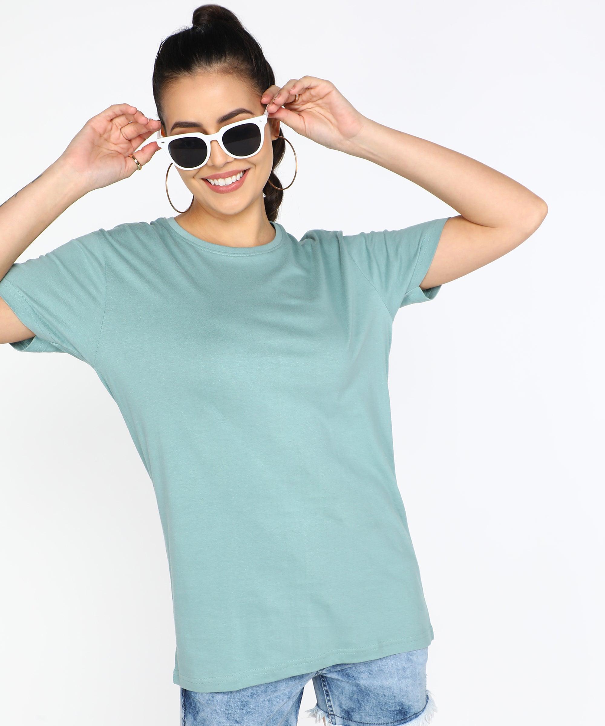 Solid Womens Oversize Tshirt Solid Men Round Neck Pista Green T-Shirt - Young Trendz