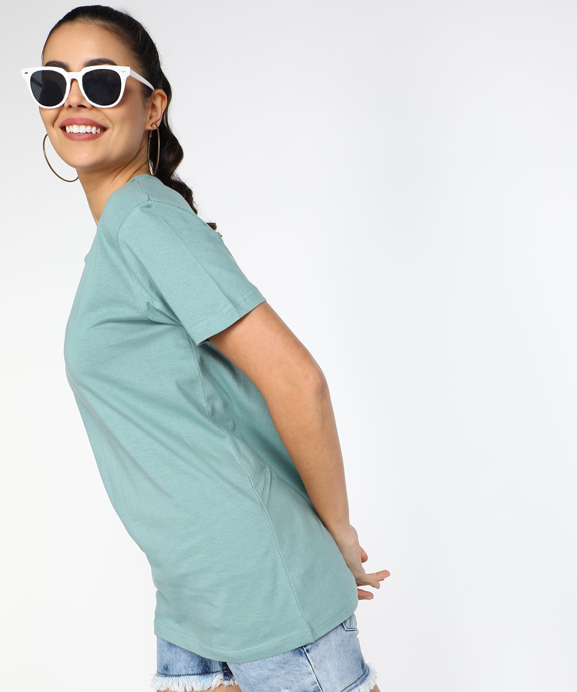 Solid Womens Oversize Tshirt Solid Men Round Neck Pista Green T-Shirt - Young Trendz