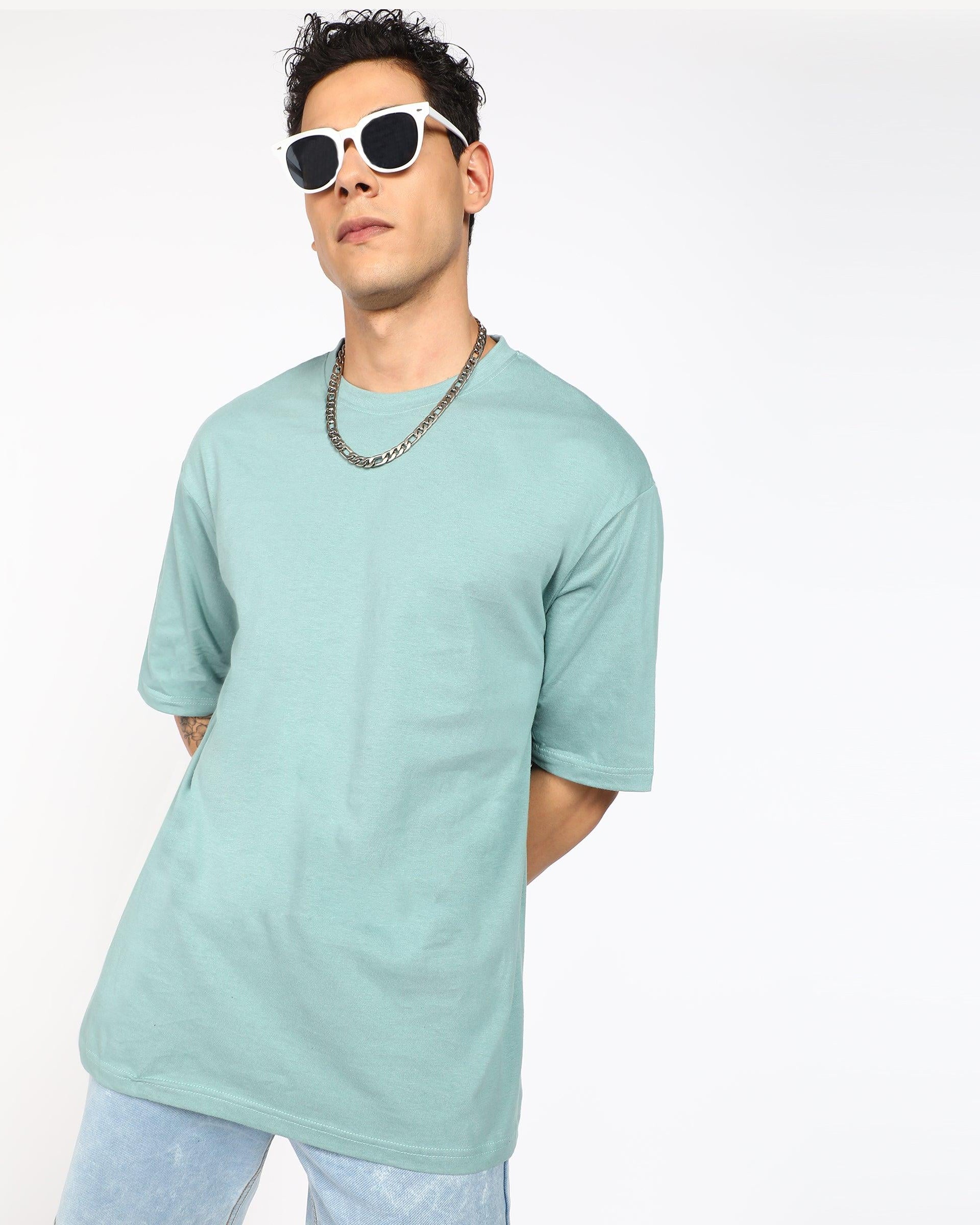 Solid Mens Oversize Tshirt Solid Men Round Neck Pista Green T-Shirt - Young Trendz