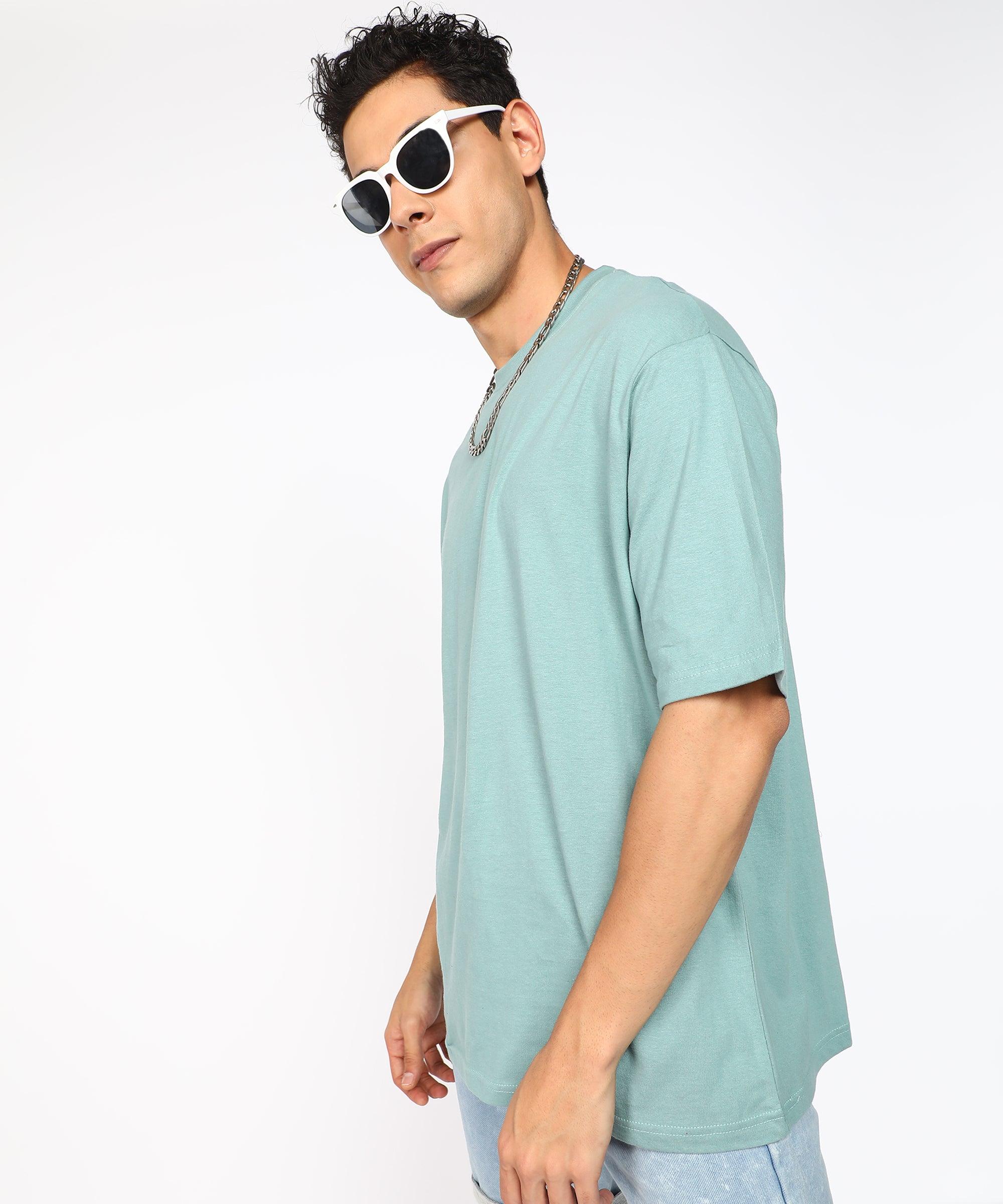 Solid Mens Oversize Tshirt Solid Men Round Neck Pista Green T-Shirt - Young Trendz