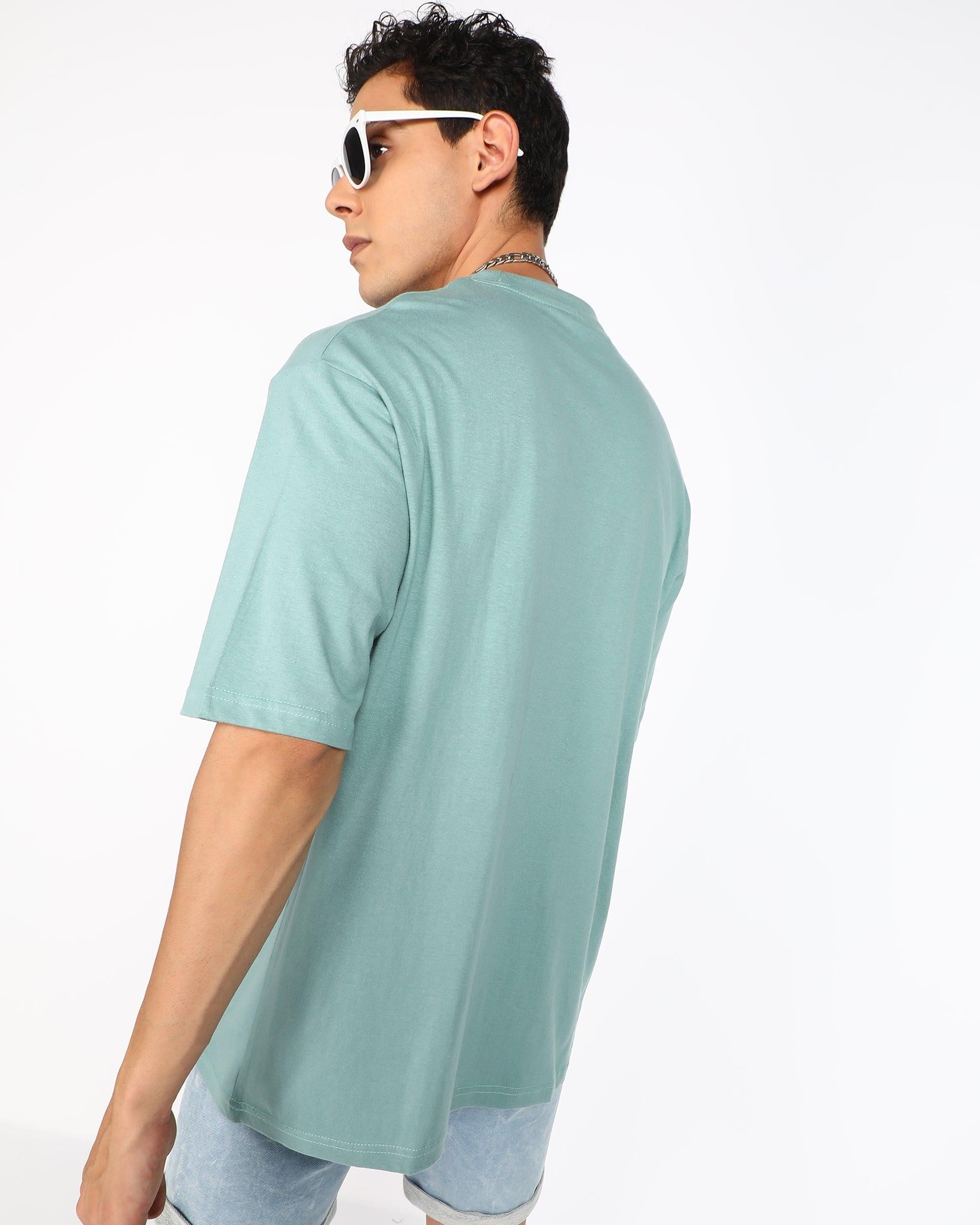 Solid Mens Oversize Tshirt Solid Men Round Neck Pista Green T-Shirt - Young Trendz