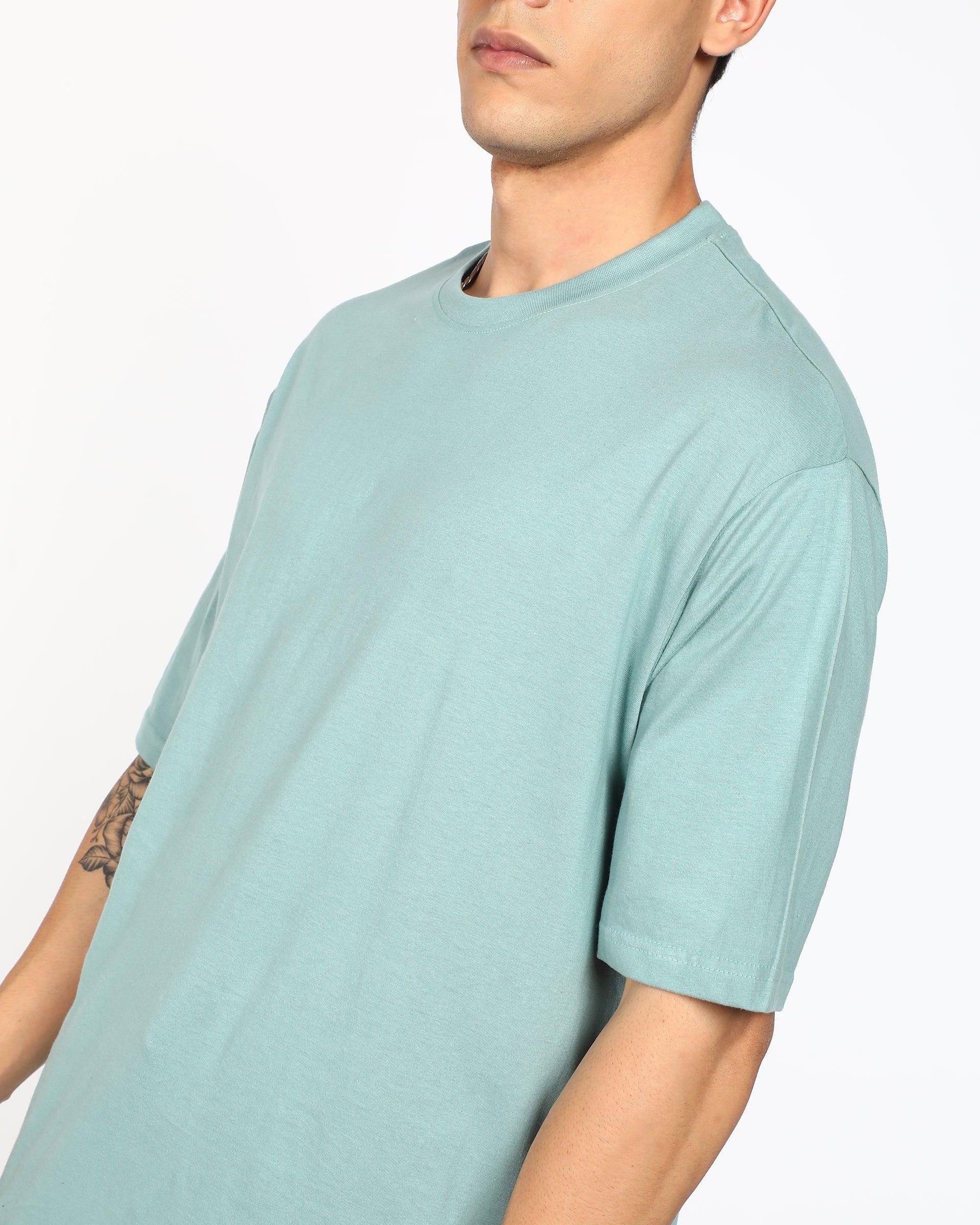 Solid Mens Oversize Tshirt Solid Men Round Neck Pista Green T-Shirt - Young Trendz