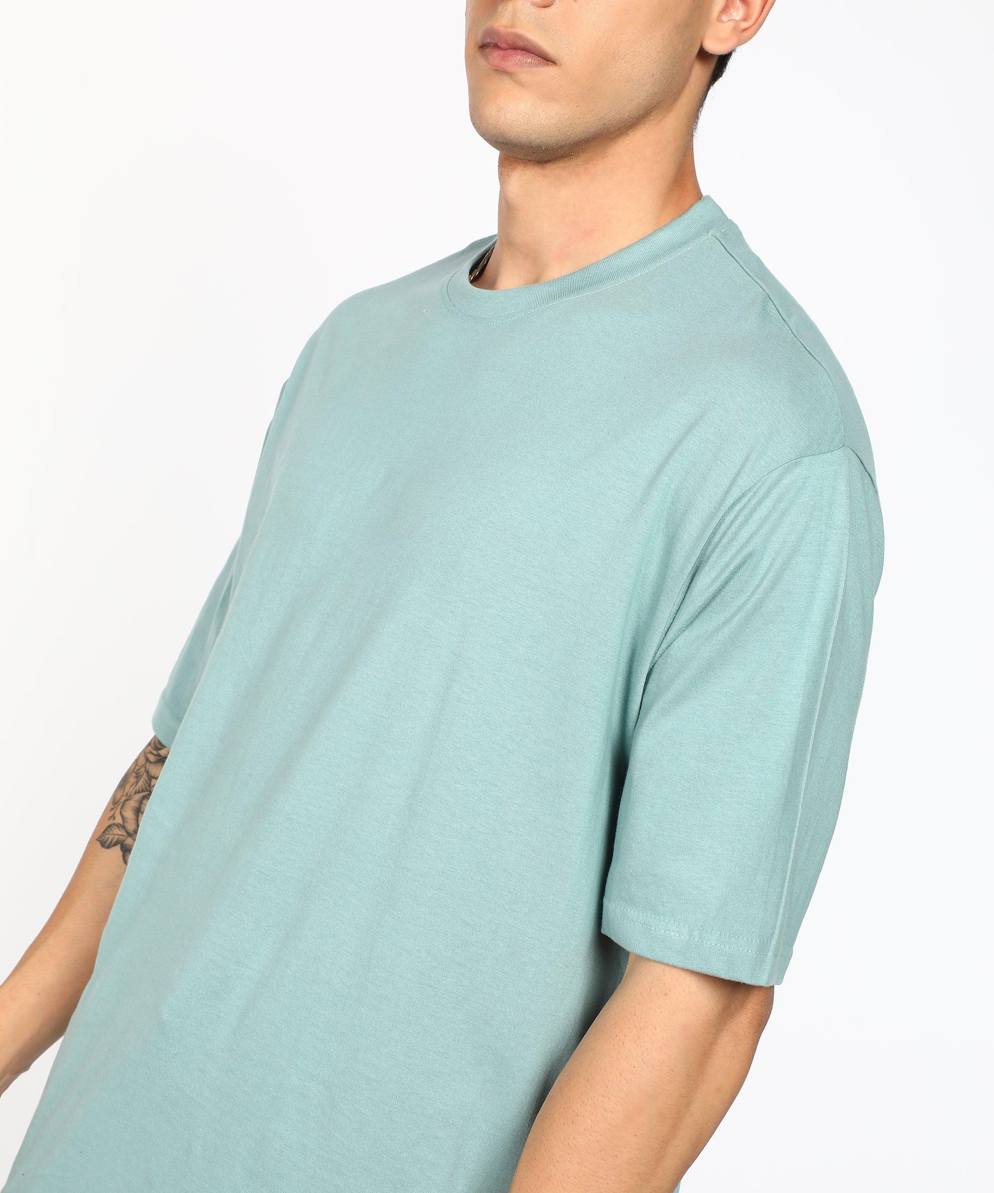 Solid Mens Oversize Tshirt Solid Men Round Neck Pista Green T-Shirt - Young Trendz