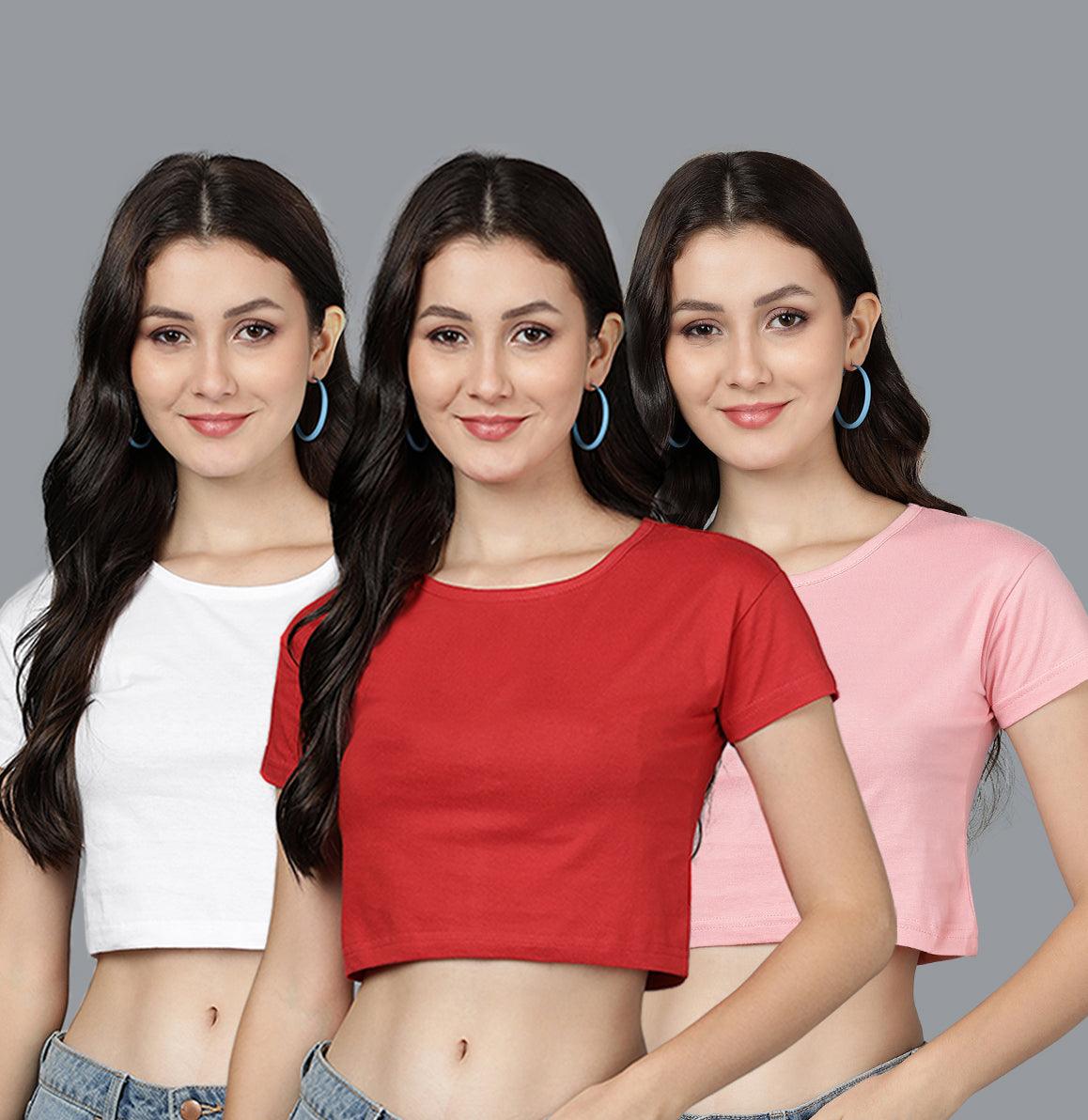 Young trendz Women's Casual Half Sleeve Crop Top (Pack Of 3) - Young Trendz