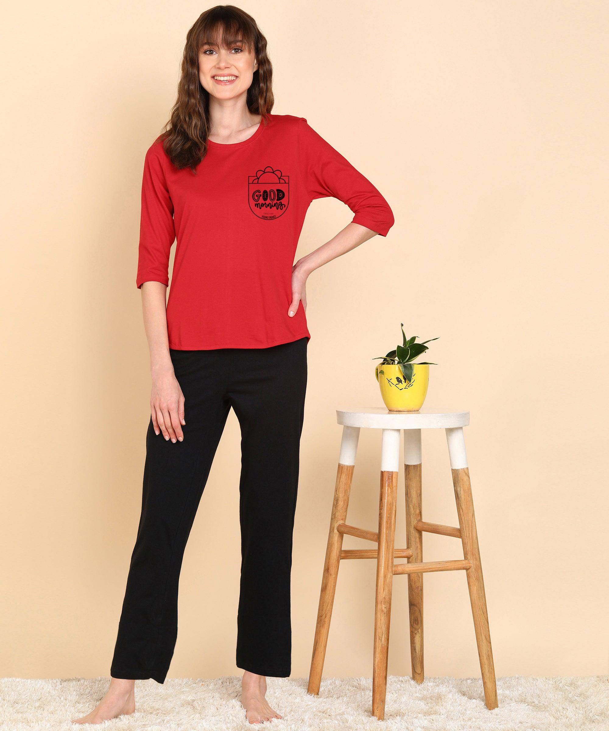 Women Printed 3-4U T.Shirt & Pyjama Co-Ord Set - Young Trendz