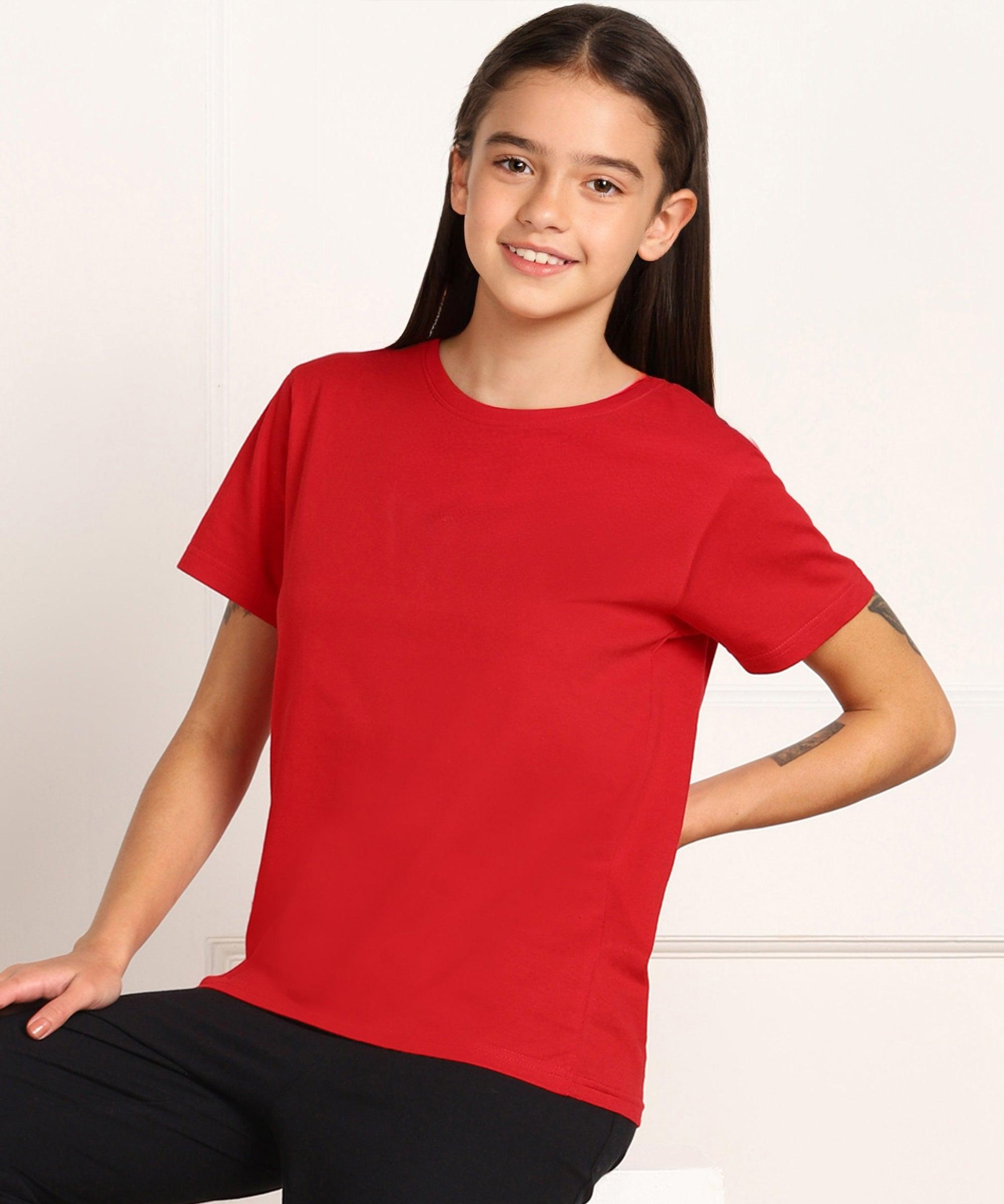 Girls Regular Fit Solid Tshirt - Young Trendz