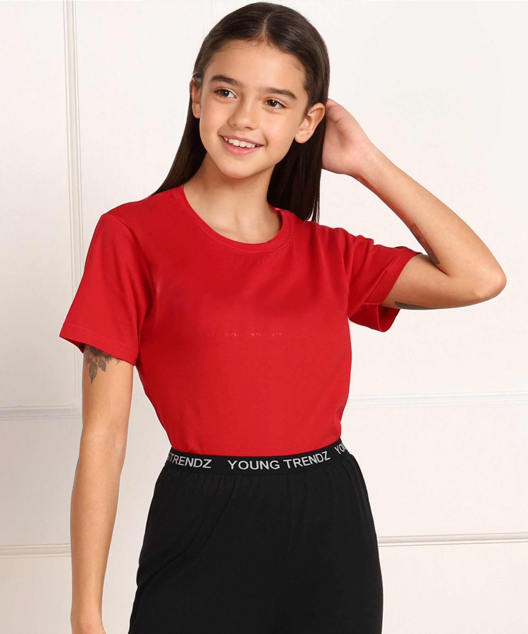 Girls Regular Fit Solid Tshirt - Young Trendz