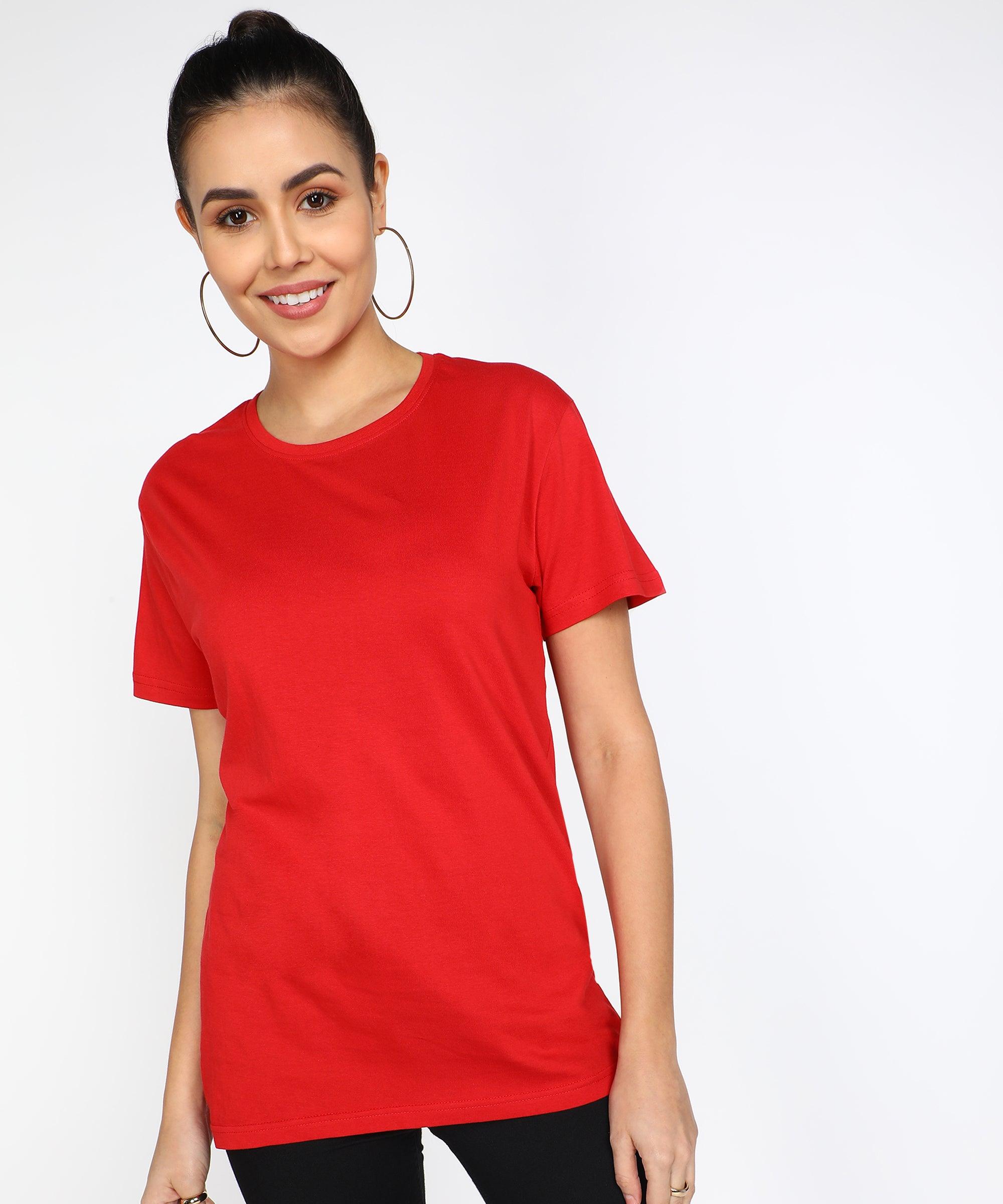 Solid Womens Oversize Tshirt Solid Men Round Neck Red T-Shirt - Young Trendz