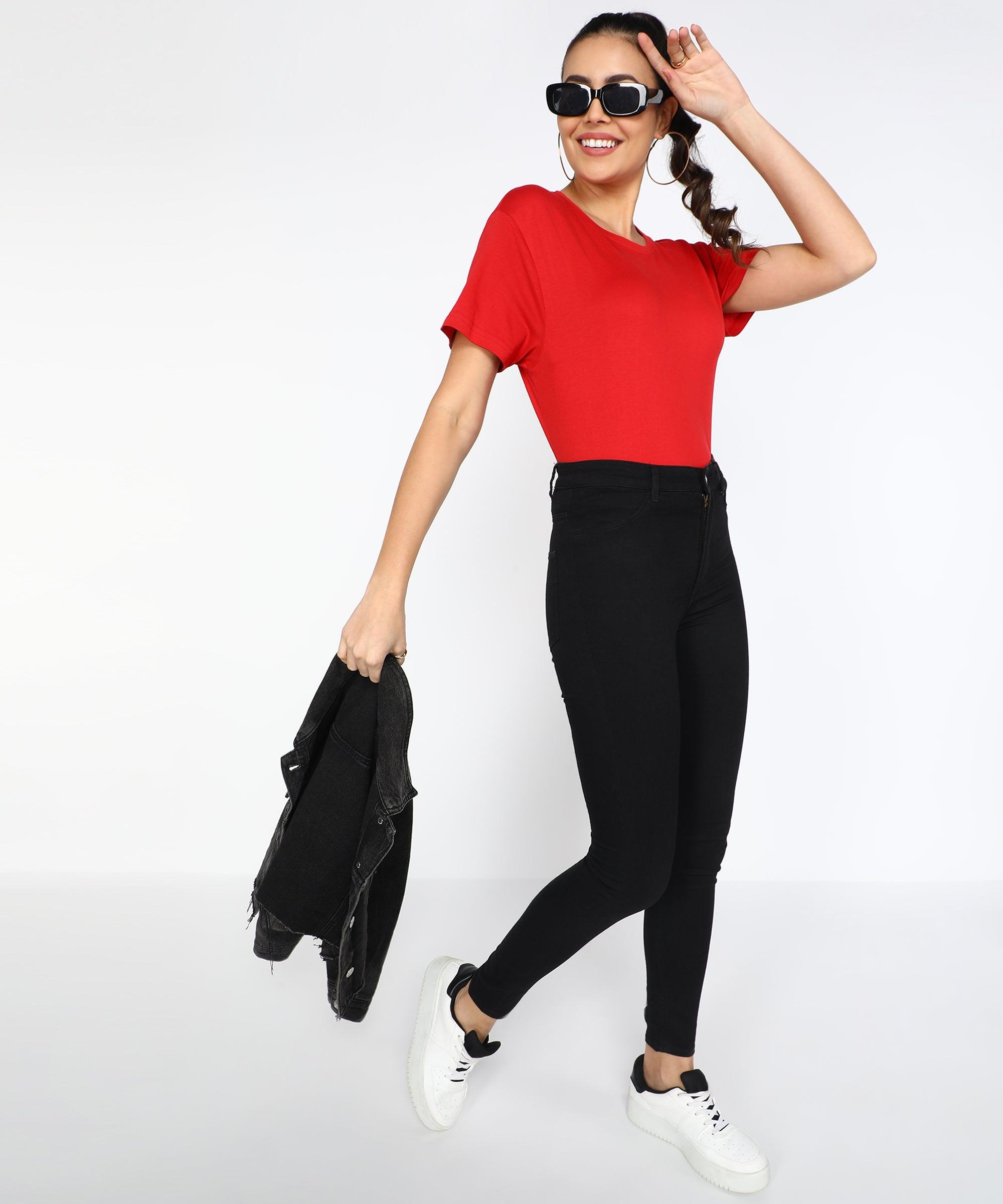 Solid Womens Oversize Tshirt Solid Men Round Neck Red T-Shirt - Young Trendz