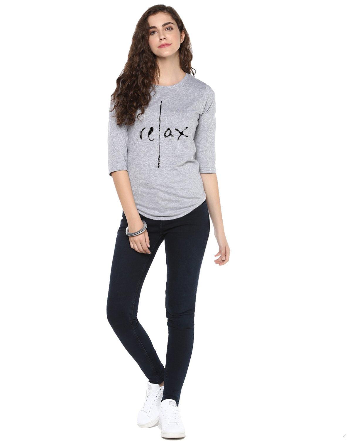 Womens 34U Relax Printed Grey Color Tshirts - Young Trendz