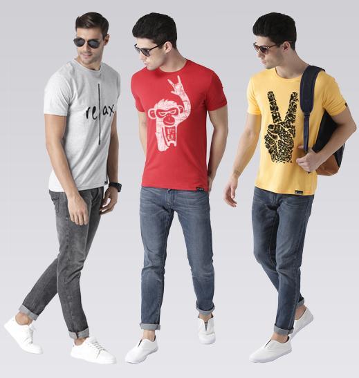Young Trendz Mens Combo Relax Grey Color Monkey Red Color and Peace Yellow Color Half Sleeve Printed T-Shirts - Young Trendz