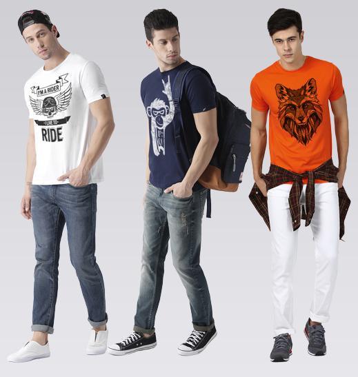Young Trendz Mens Combo Rider White Color Monkey Navy Color and Line Orange Color Half Sleeve Printed T-Shirts - Young Trendz