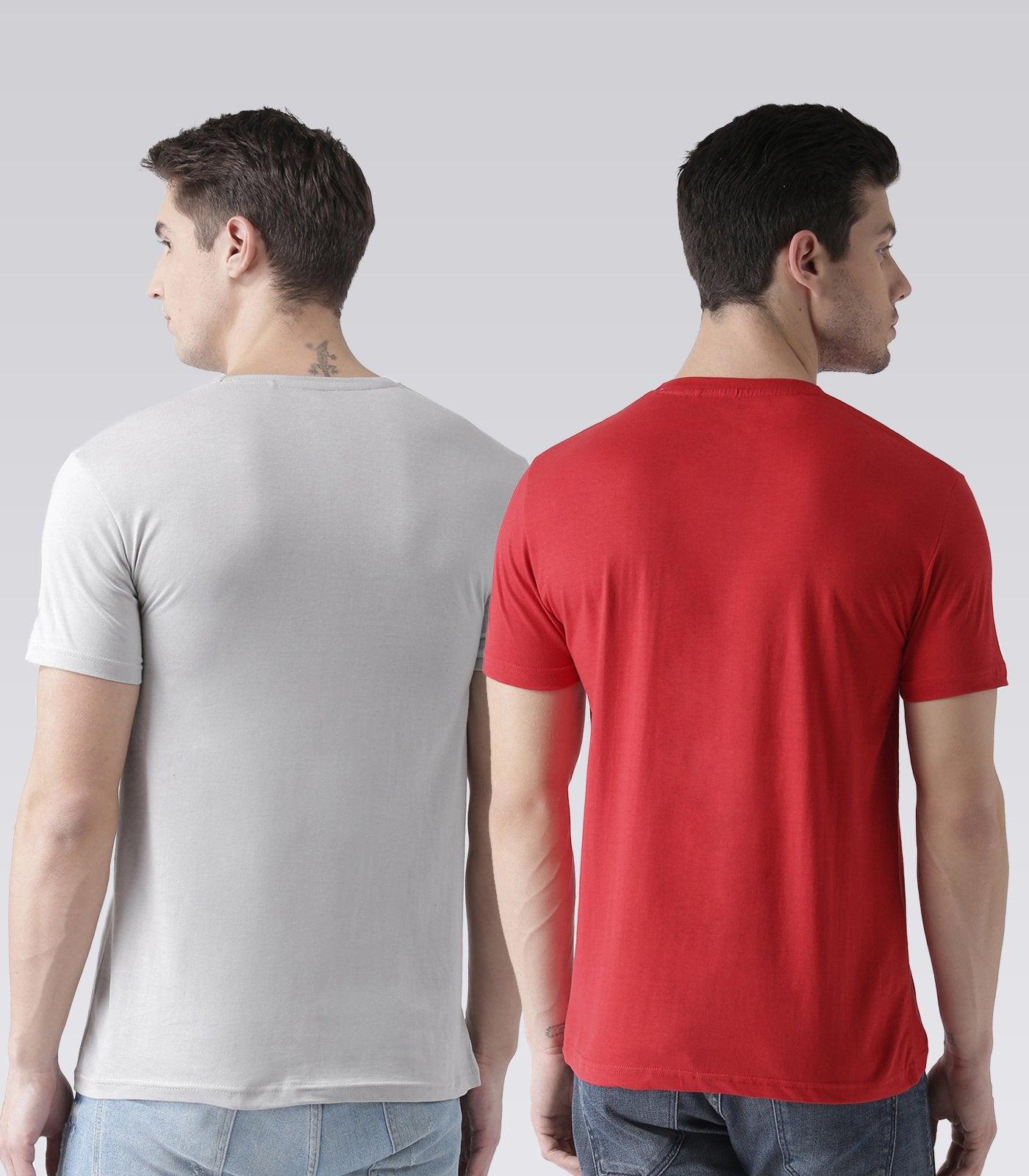 Young Trendz Mens Combo Runfind Steel Grey Color and Doit Red Color Half Sleeve Printed T-Shirts - Young Trendz
