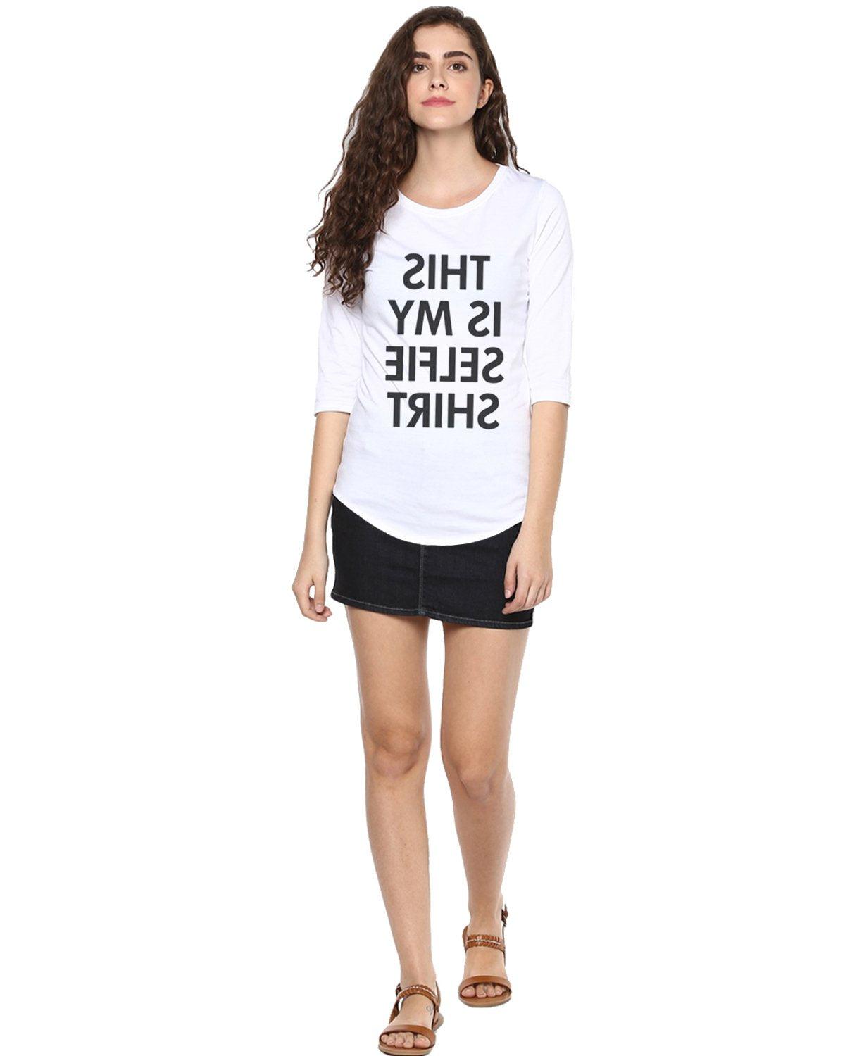 Womens 34U Selfie Printed White Color Tshirts - Young Trendz