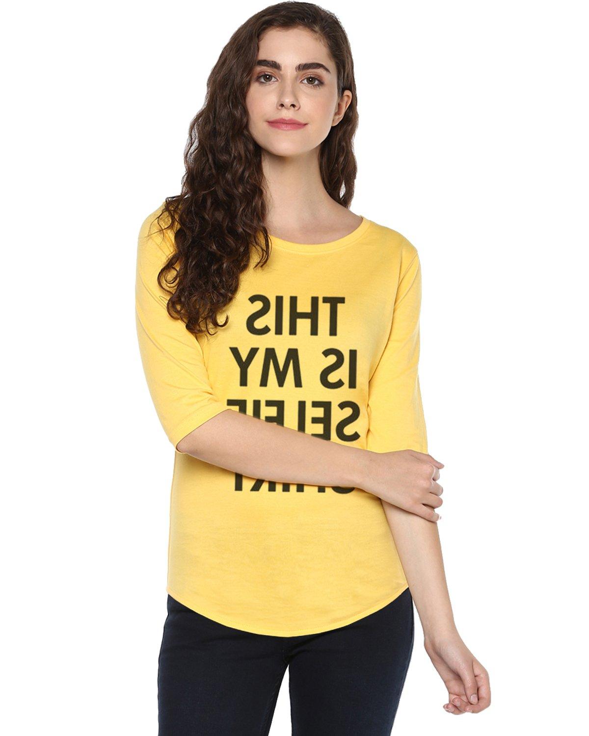 Womens 34U Selfie Printed Yellow Color Tshirts - Young Trendz