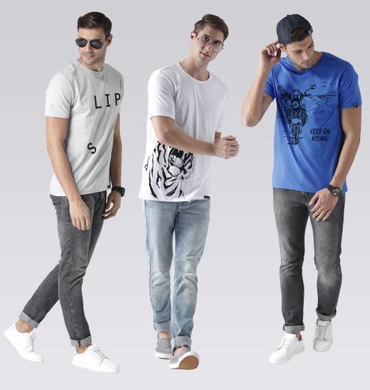 Young Trendz Mens Combo Slip Grey Color Tiger White Color and keepon Sky blue Color Half Sleeve Printed T-Shirts - Young Trendz
