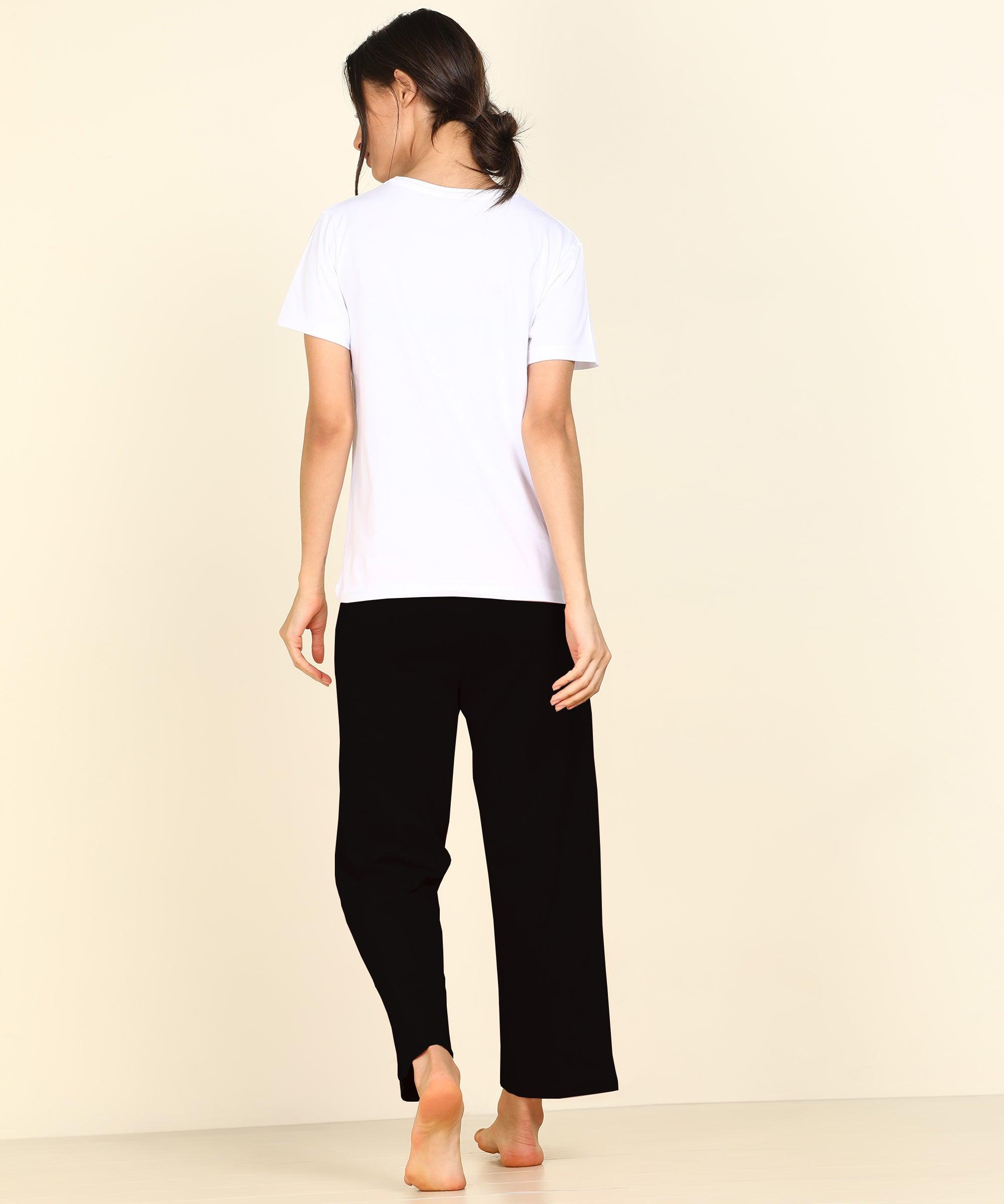 Women Printed T-shirt & Pyjama Set Pure Soft Cotton - Young Trendz