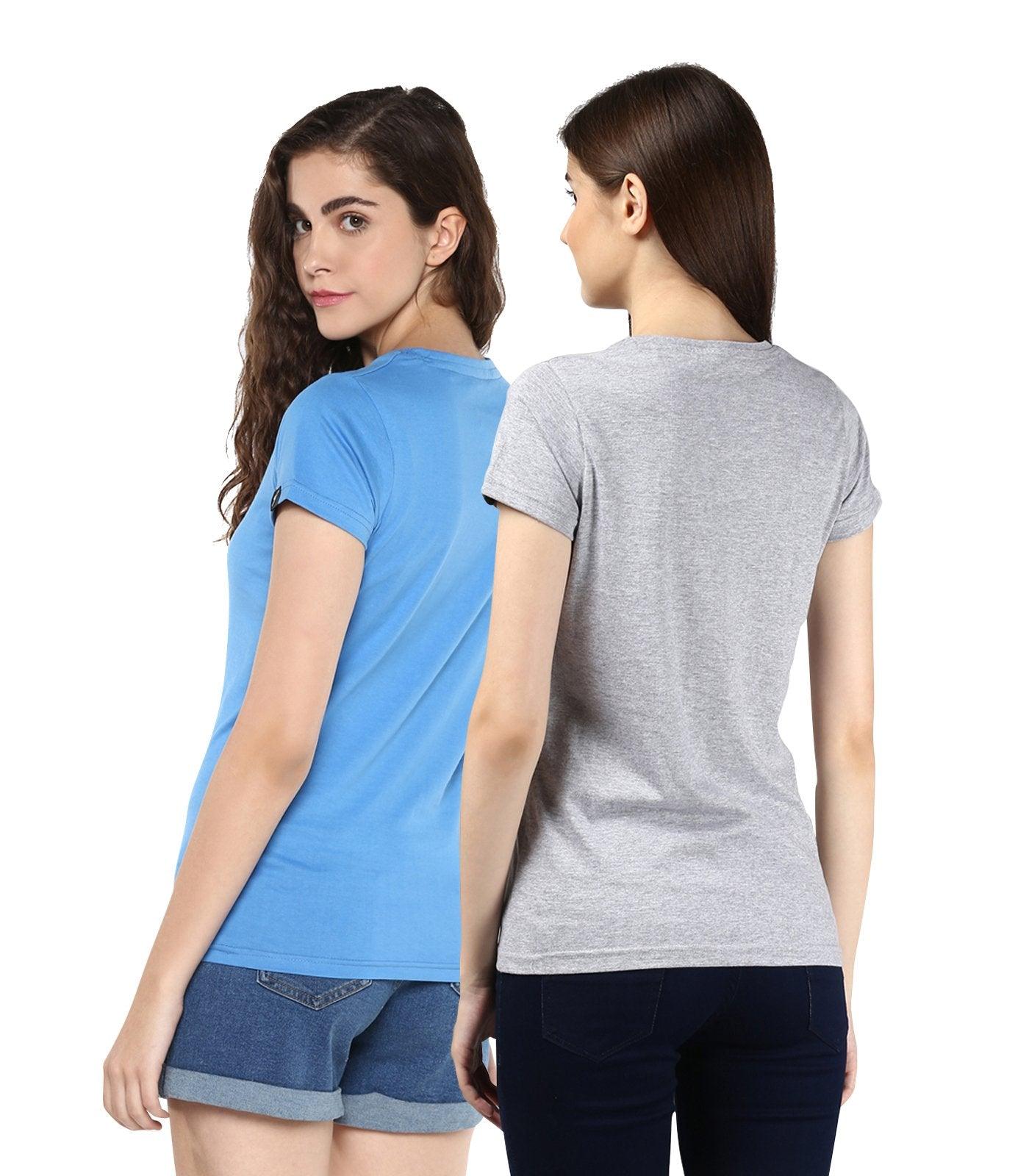 Young Trendz Womens Combo Half Sleeve Talk Printed Skyblue Color and Drop Printed Grey Color Tshirts - Young Trendz