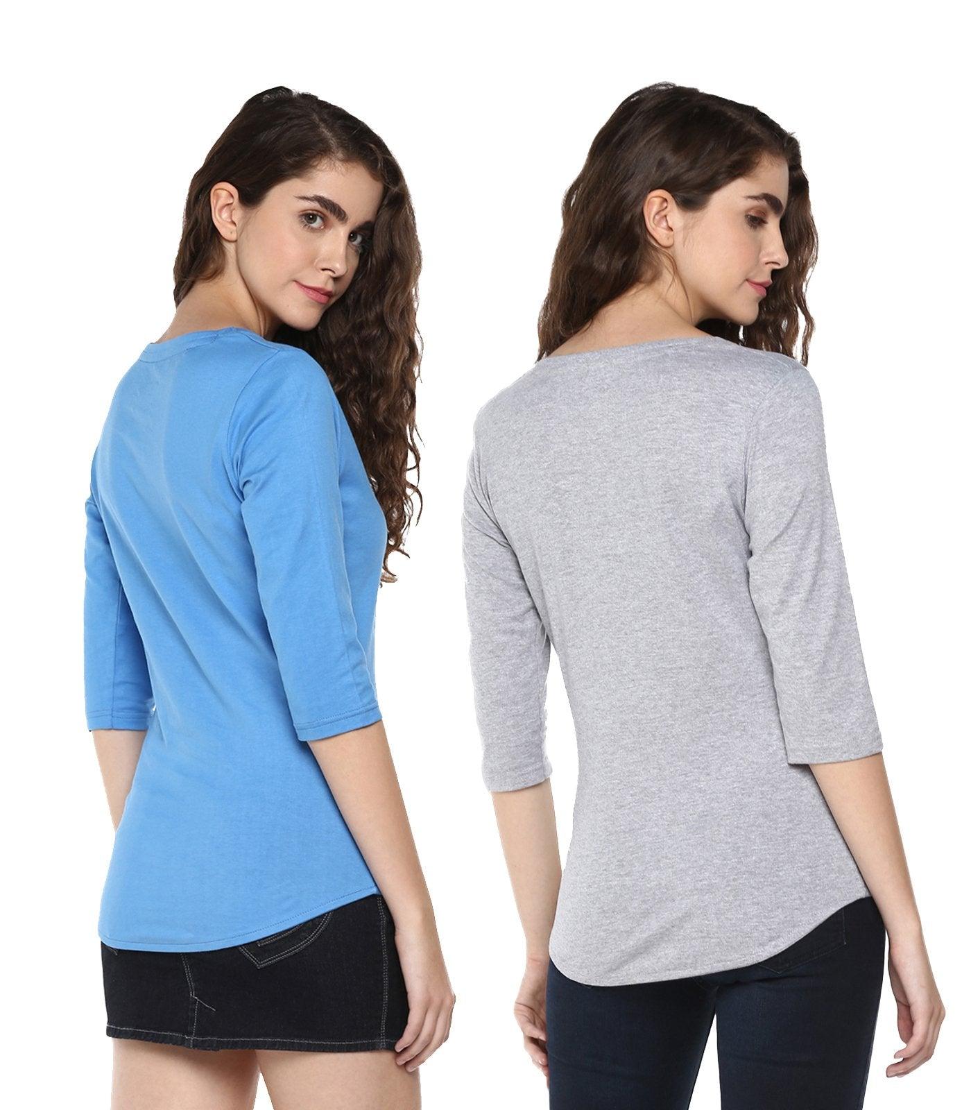 Young Trendz Womens Combo 3/4th Sleeve Talk Printed Sky Blue Color and Ifnot Printed Grey Color Tshirts - Young Trendz
