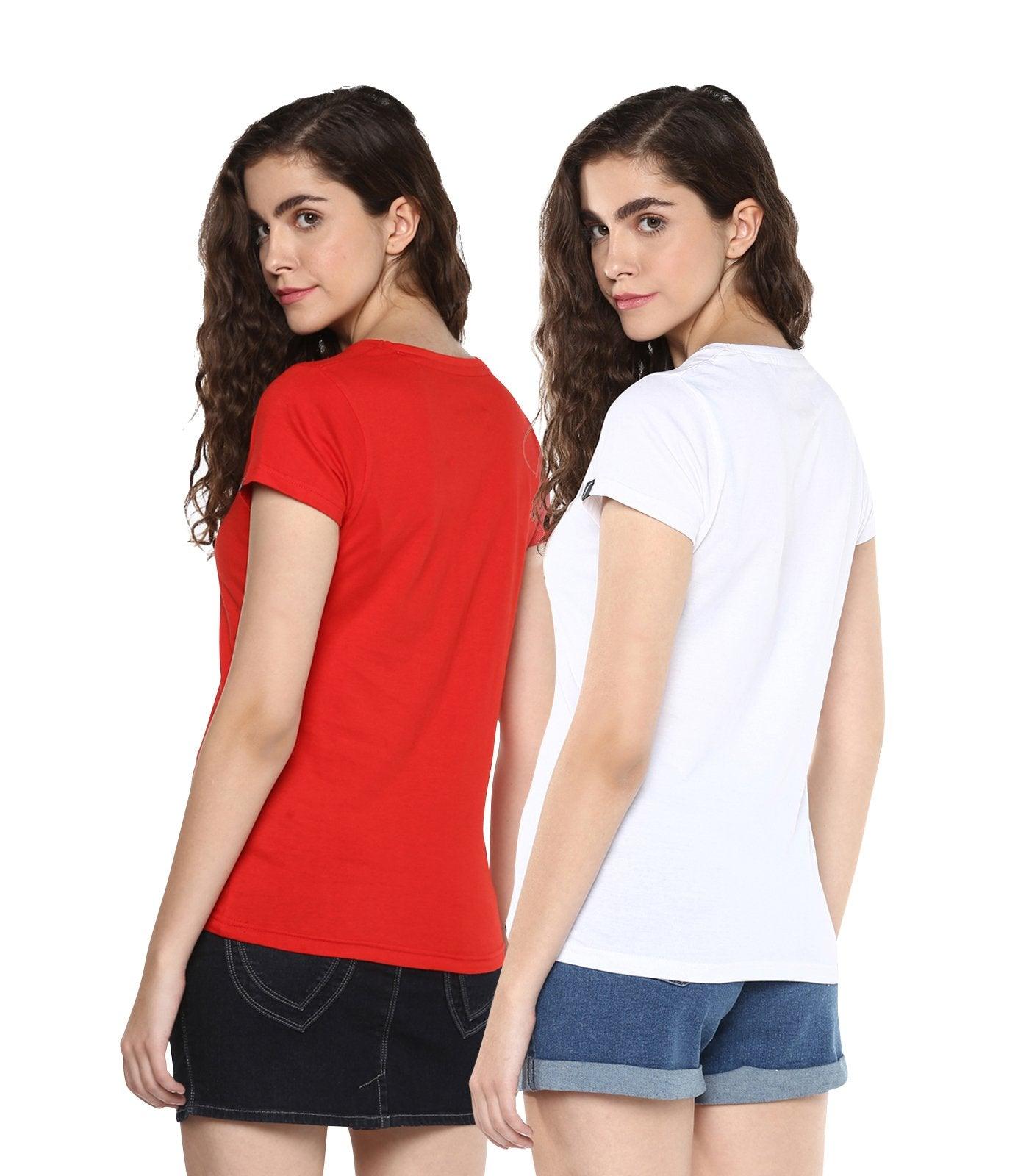 Young Trendz Womens Combo Half Sleeve Talk Printed Red Color and Ifnot Printed White Color Tshirts - Young Trendz