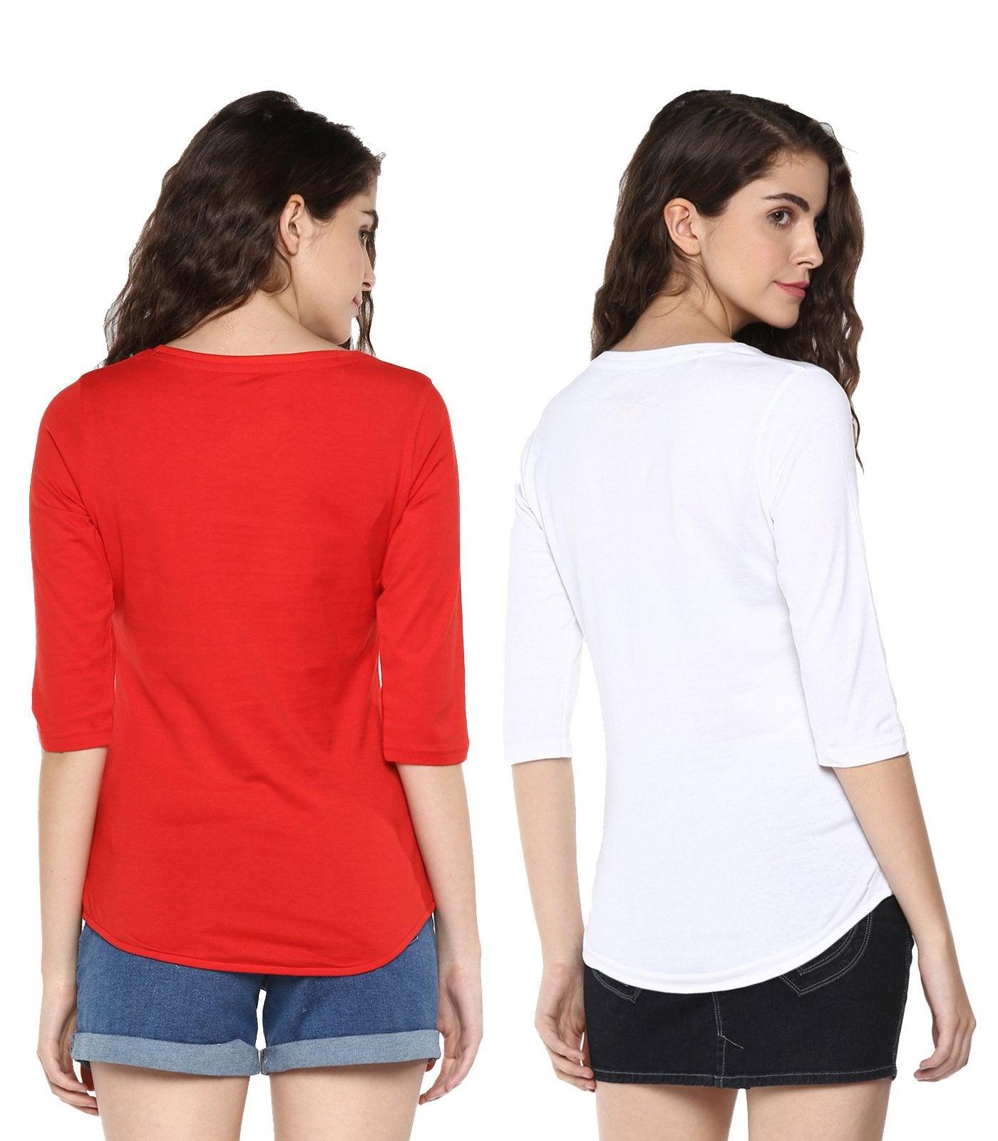 Young Trendz Womens Combo 3/4th Sleeve Tweety Printed Red Color and Headphone Printed White Color Tshirts - Young Trendz