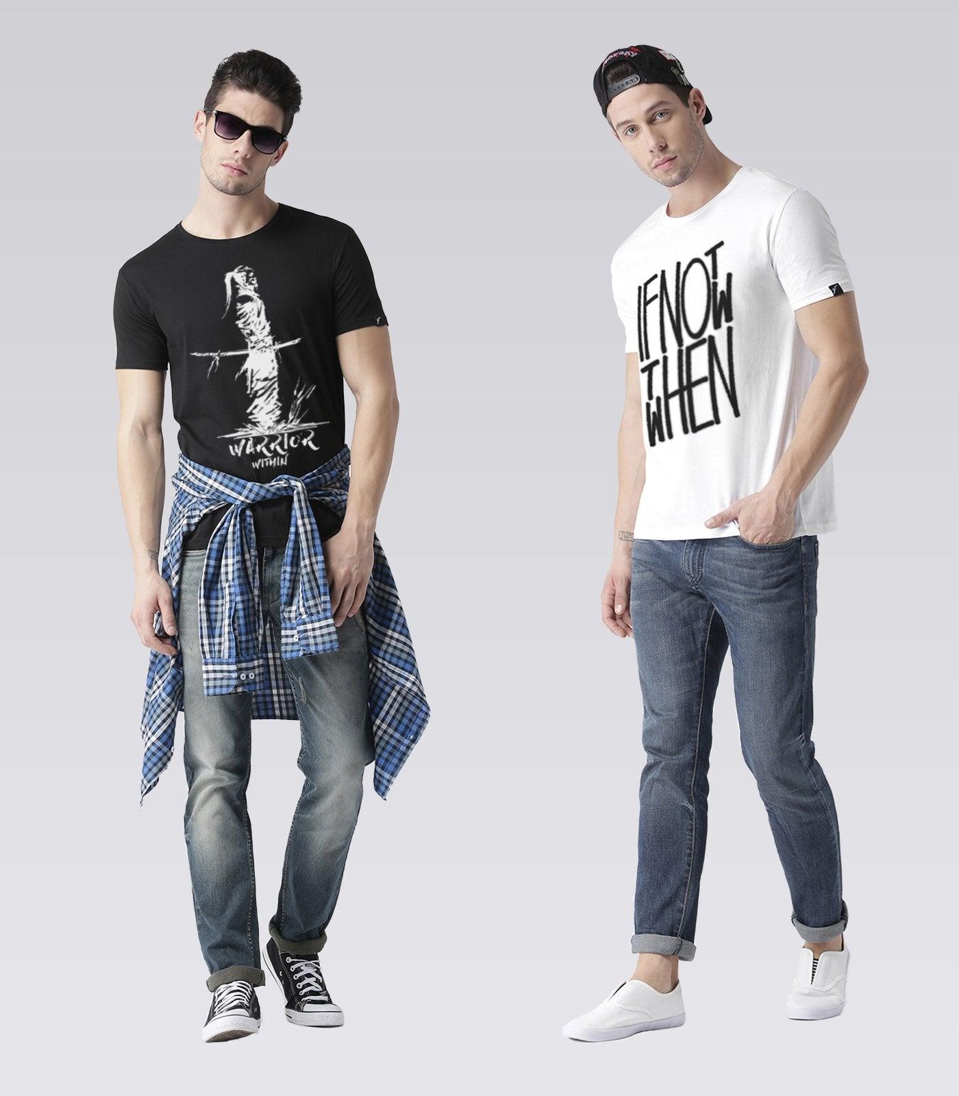 Young Trendz Mens Combo Warrior Black Color and Ifnot White Color Half Sleeve Printed T-Shirts - Young Trendz