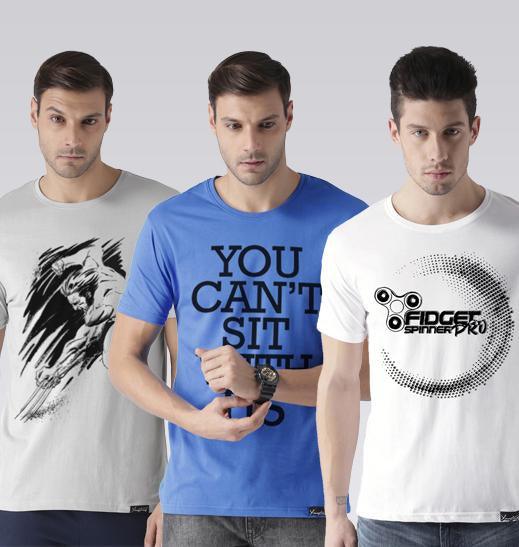 Young Trendz Mens Combo Wolvarin Steel Grey Color Cantsit Sky Blue Color and Prospin White Color Half Sleeve Printed T-Shirts - Young Trendz