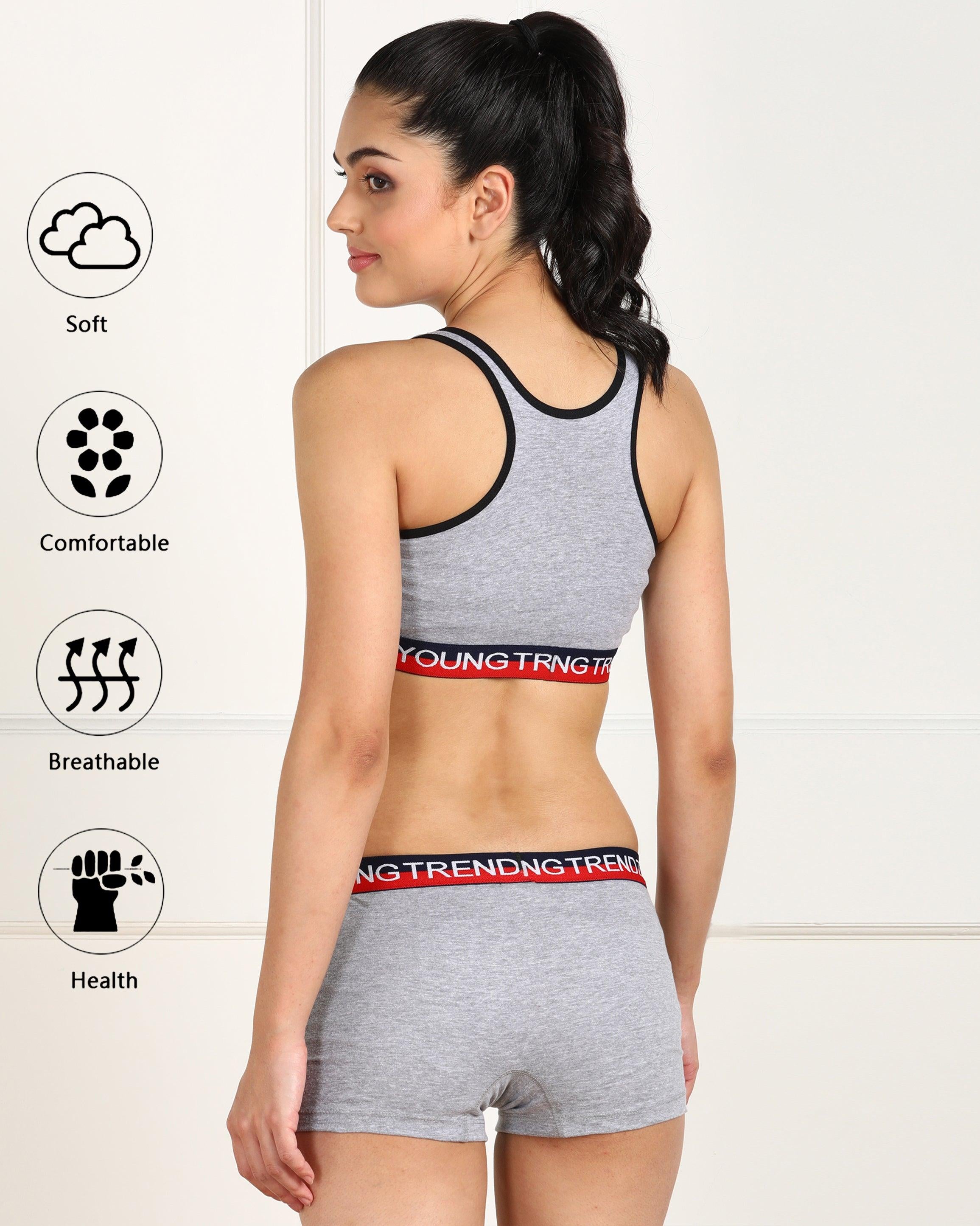 Womens Love Elastic Lingerie Grey Set - Young Trendz