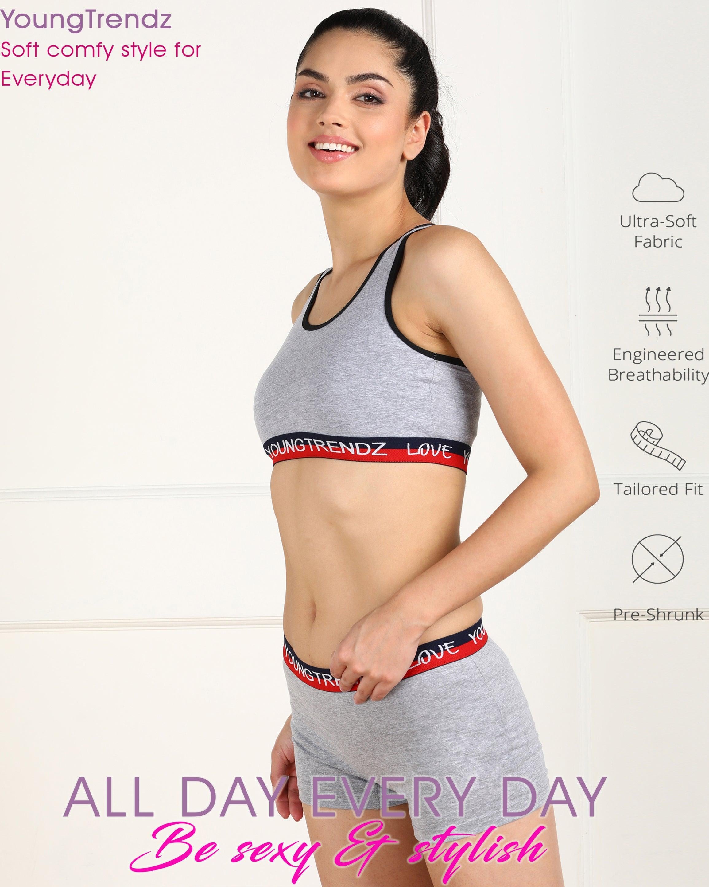 Womens Love Elastic Lingerie Grey Set - Young Trendz