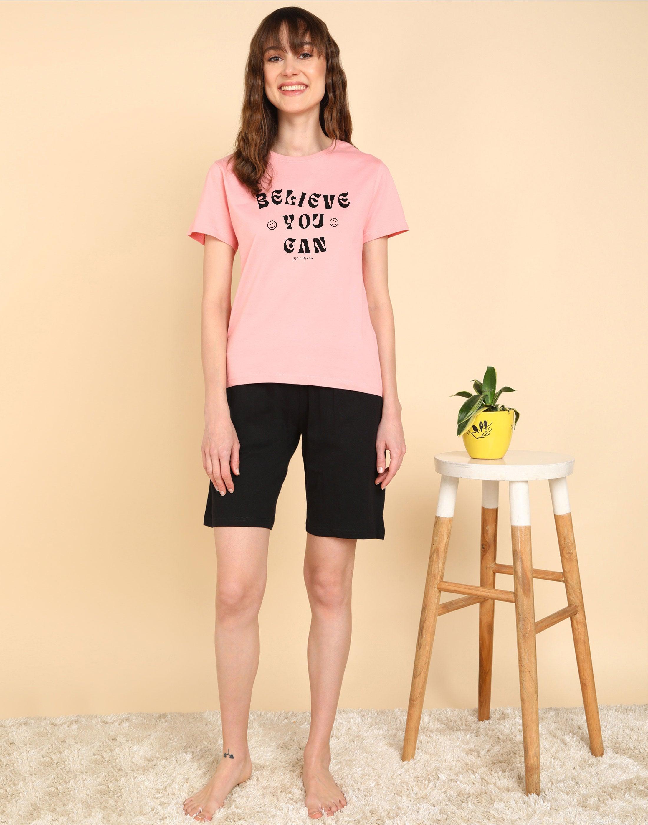 Women Printed Half Sleeve T.Shirt & Shorts Co-Ord Set - Young Trendz