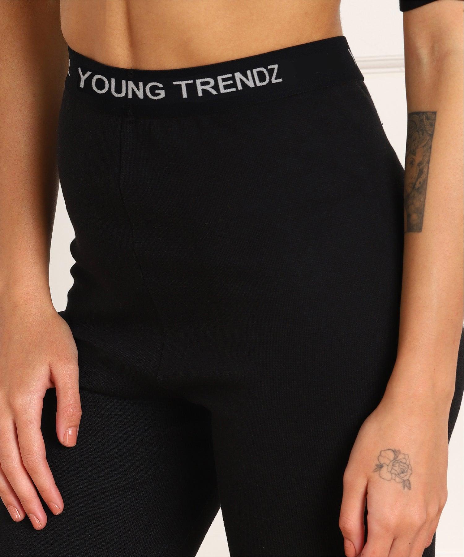 Thermal Tights & Full Sleeve Top Set for Winter Stretchable - Black - Young Trendz