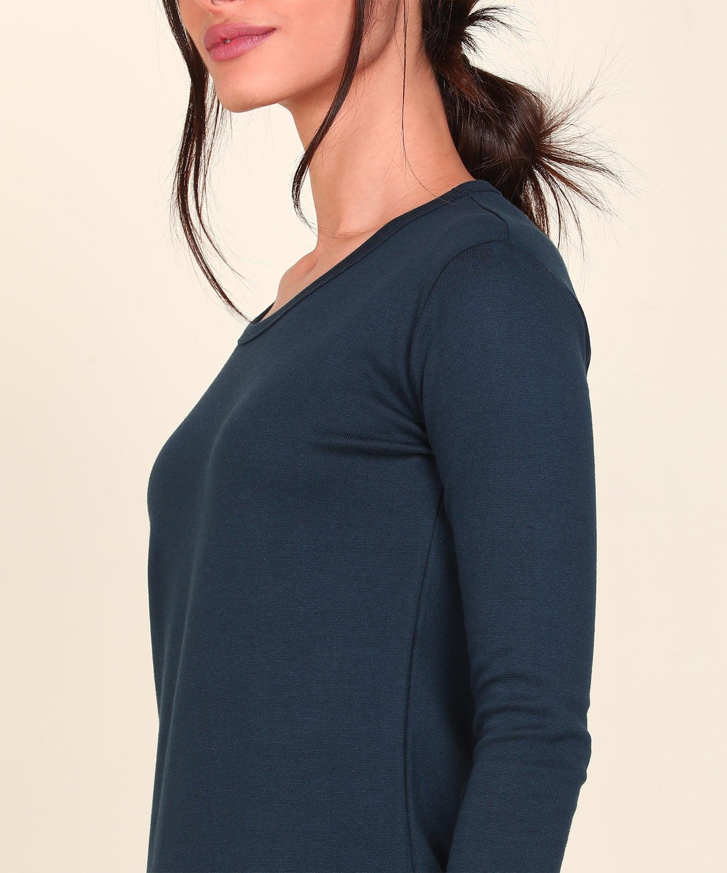 Thermal Tights & Full Sleeve Top Set for Winter Stretchable - Navy - Young Trendz