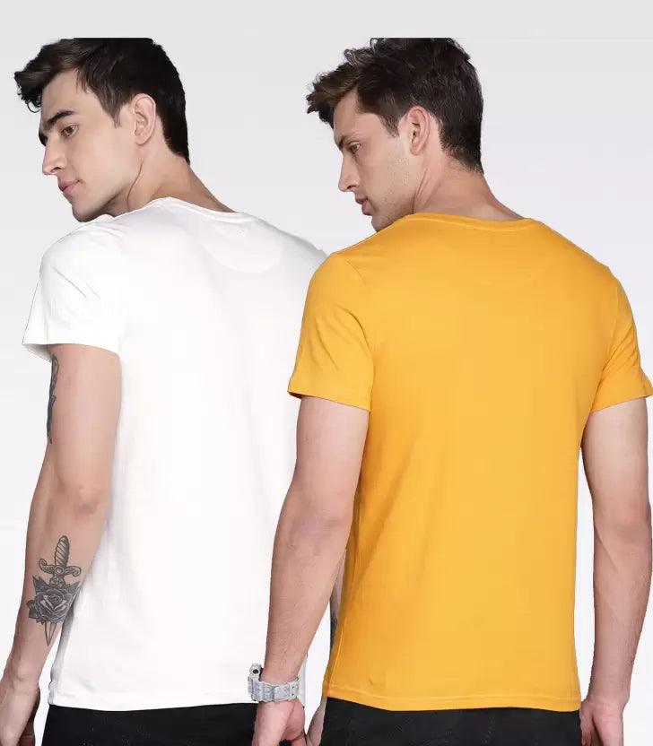 Young Trendz Mens Printed round neck Halfsleeve Tshirt (White & Mustard) - Young Trendz