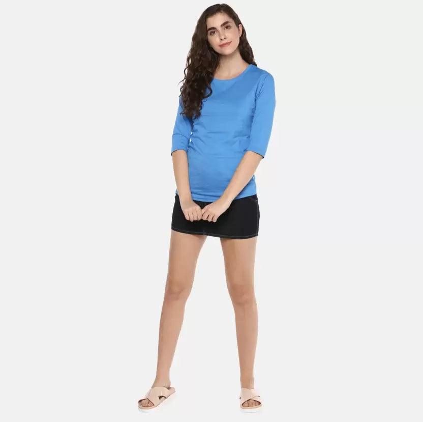 Pack of 3 Women Self Design, Solid Round Neck T-Shirt (BLACK,GREY,SKYBLUE) - Young Trendz