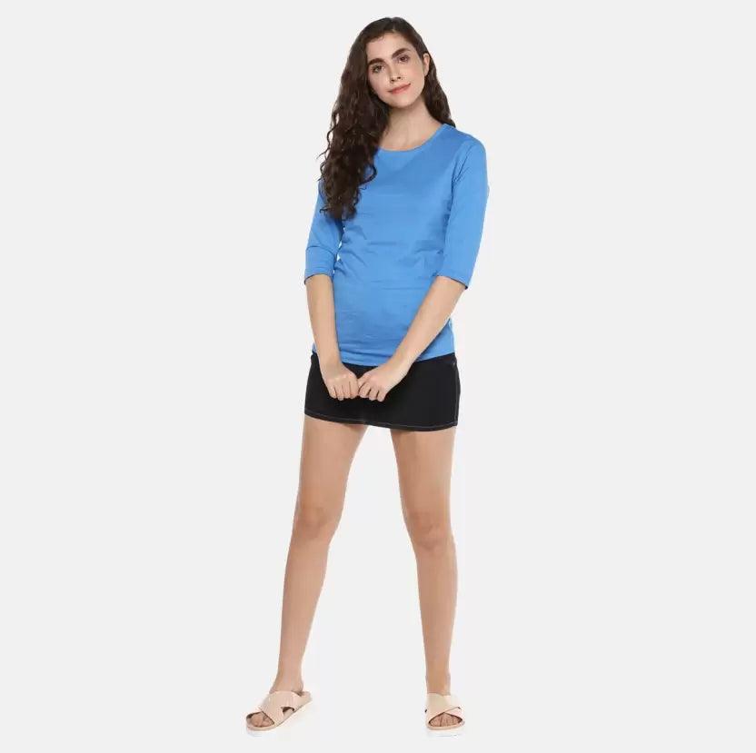 Pack of 3 Women Self Design, Solid Round Neck Tshirt (SkyBlue, Grey, Yellow) - Young Trendz