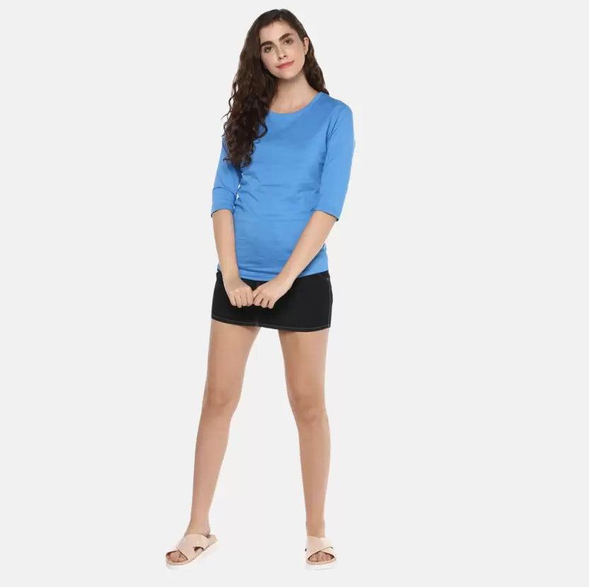 Pack of 3 Women Self Design, Solid Round Neck Light T-Shirt (SkuBlue, Red, White) - Young Trendz