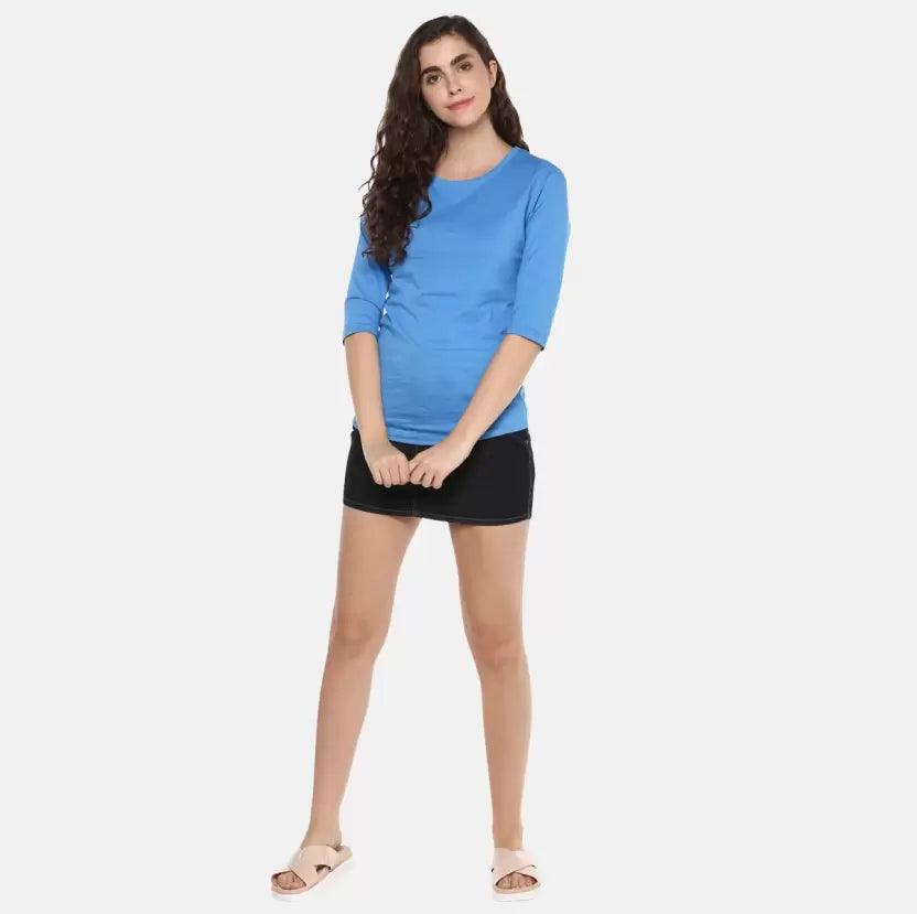 Pack of 3 Women Self Design, Solid Round Neck Multicolor T-Shirt (BLUE,WHITE,YELLOW) - Young Trendz