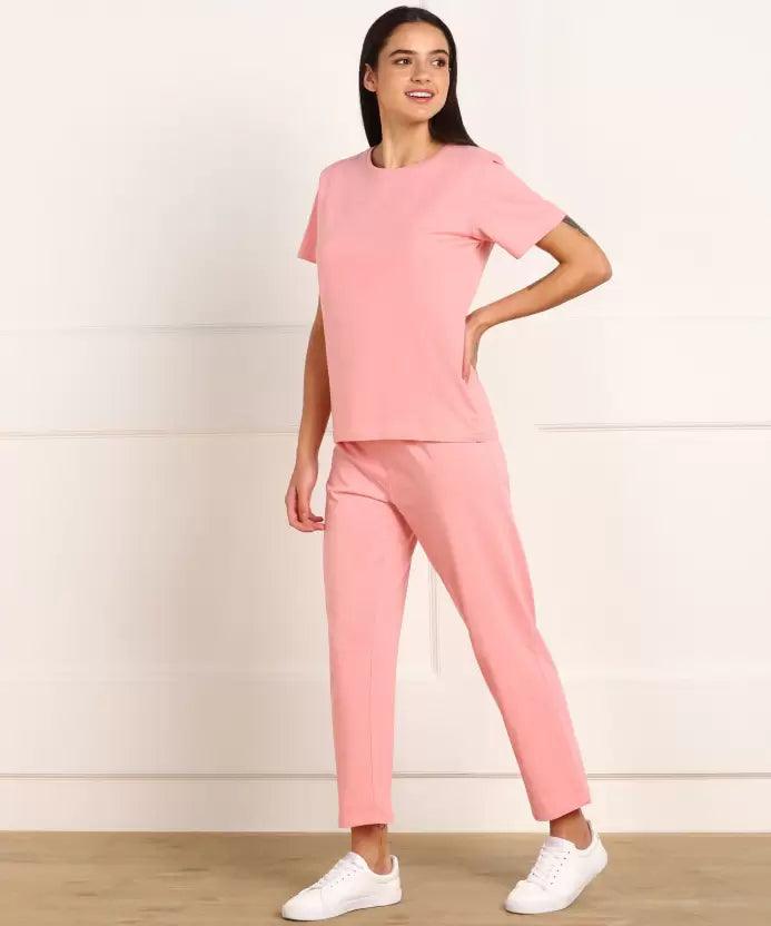 Women T-shirt & Pyjama Set Pure Soft Cotton - Pink - Young Trendz