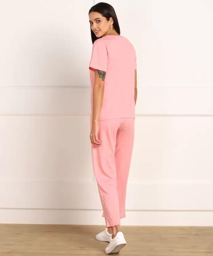 Women T-shirt & Pyjama Set Pure Soft Cotton - Pink - Young Trendz