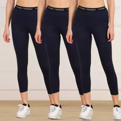 Women 3/4th/Calf Length Tights (Dark Blue) - Young Trendz